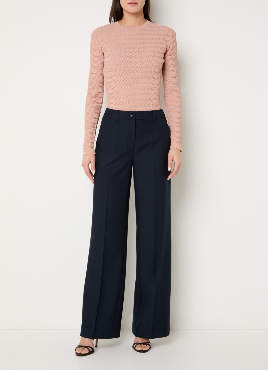 NIKKIE Parisa high waist straight fit pantalon met steekzakken - voorkant 4 donkerblauw