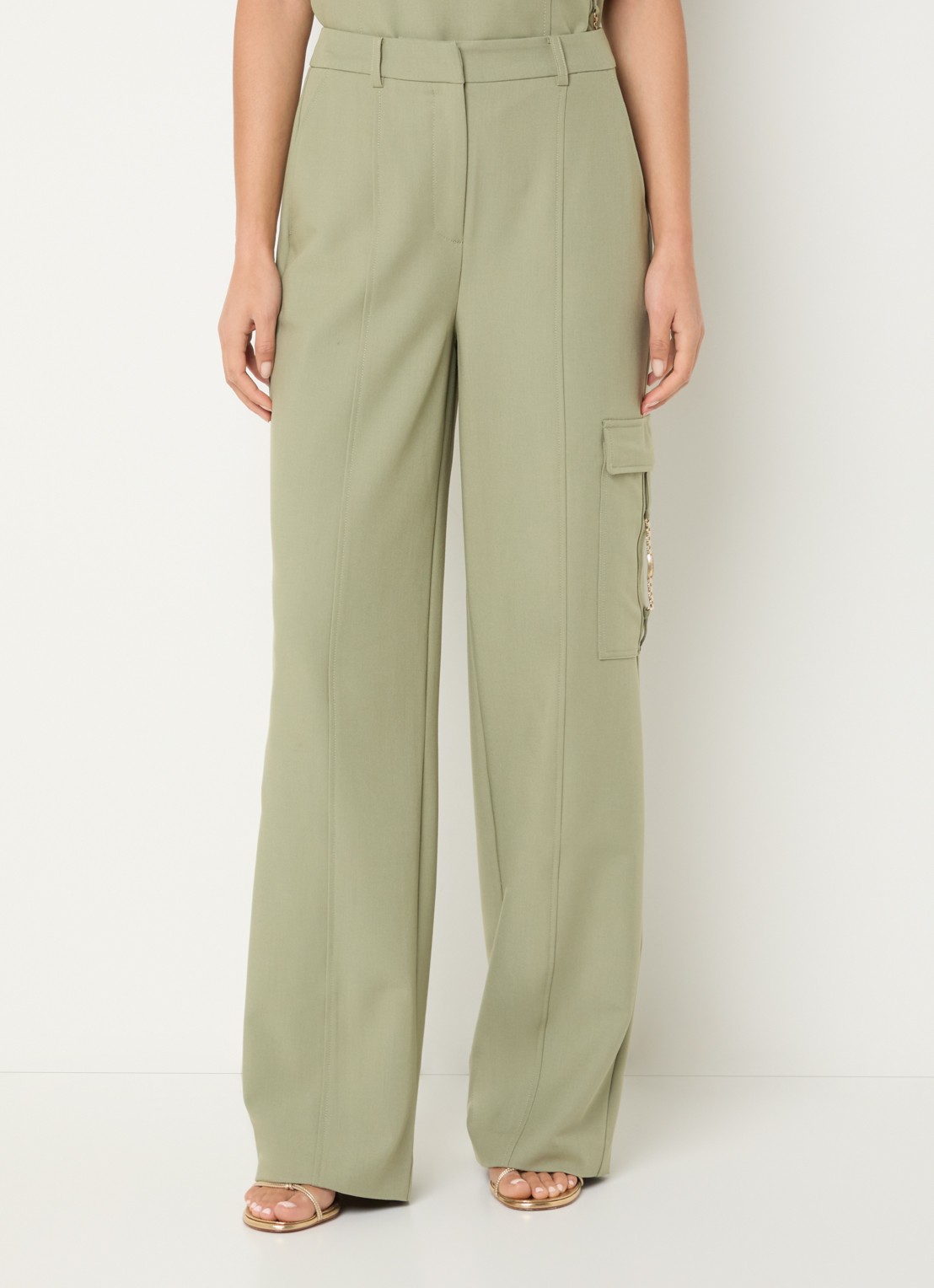 NIKKIE Parlo high waist straight fit broek met klepzak - detail 2 groen
