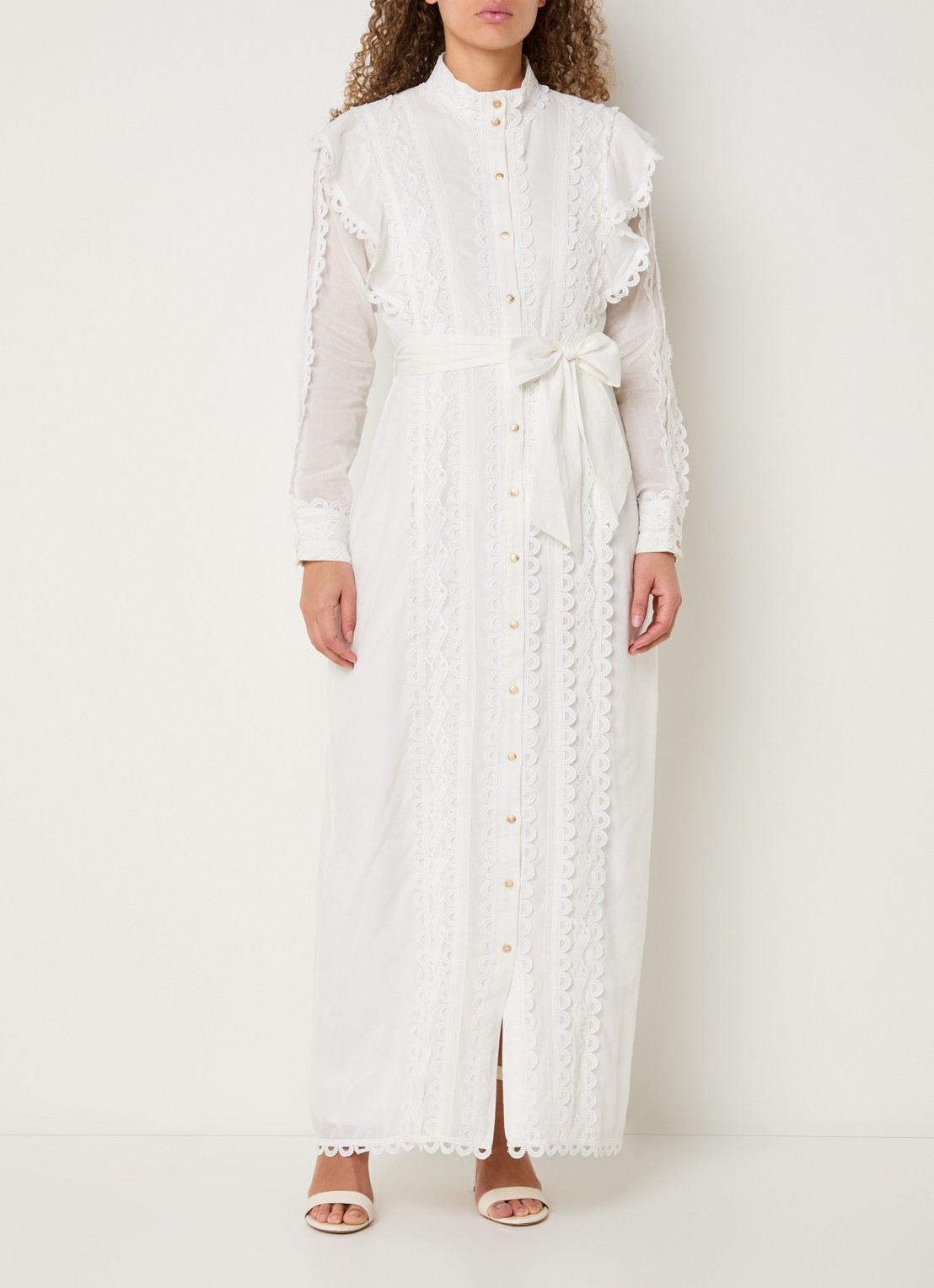 NIKKIE Patna maxi jurk met broderie  - detail 4 gebroken wit