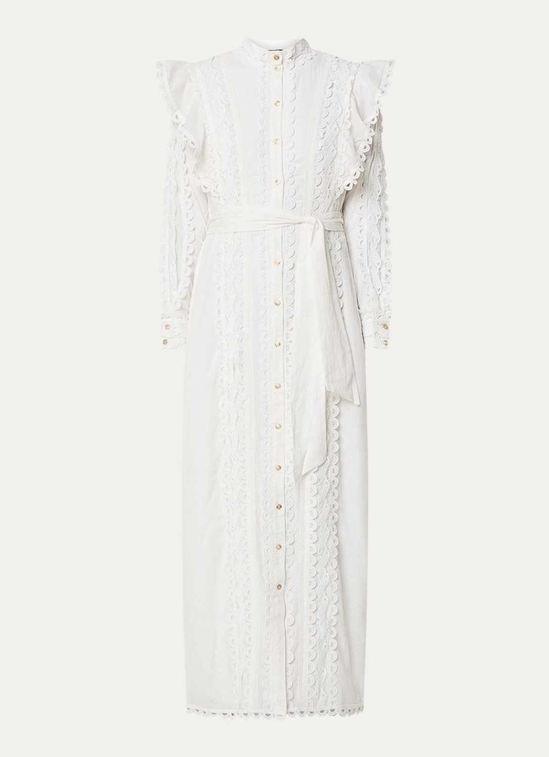 NIKKIE Patna maxi jurk met broderie  - voorkant gebroken wit