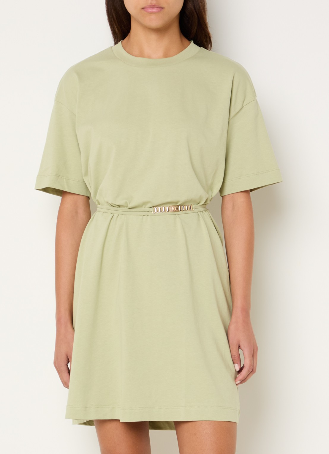NIKKIE Patos T-shirt jurk met trekkoord - detail 2 groen