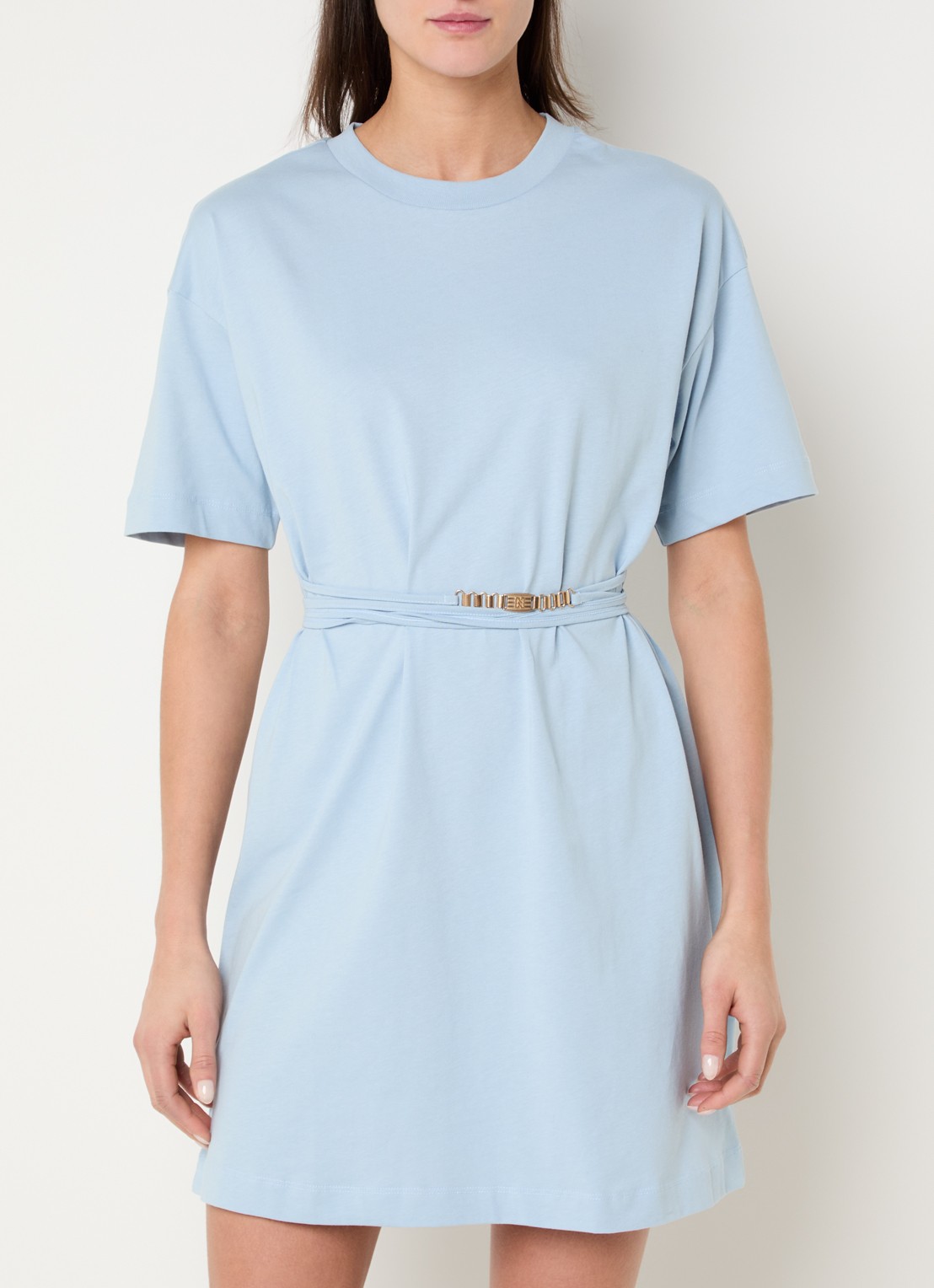 NIKKIE Patos T-shirt jurk met trekkoord - detail 3 staalblauw