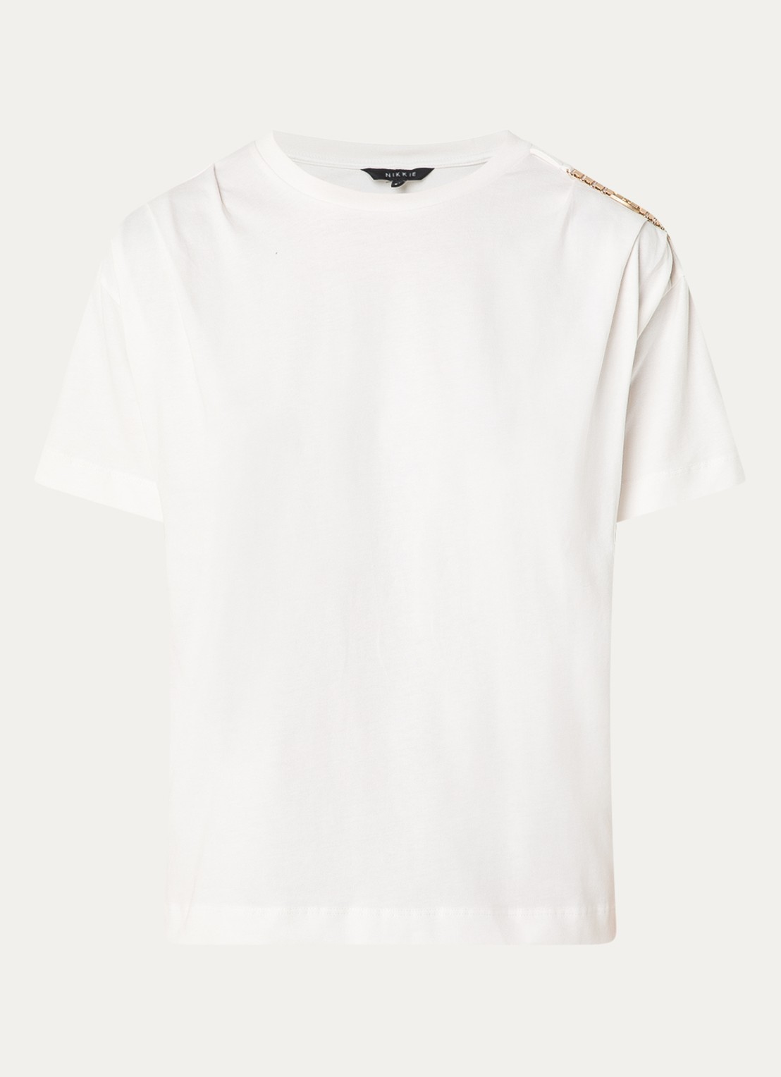 NIKKIE Patos T-shirt met kettingdetail - voorkant 3 wit