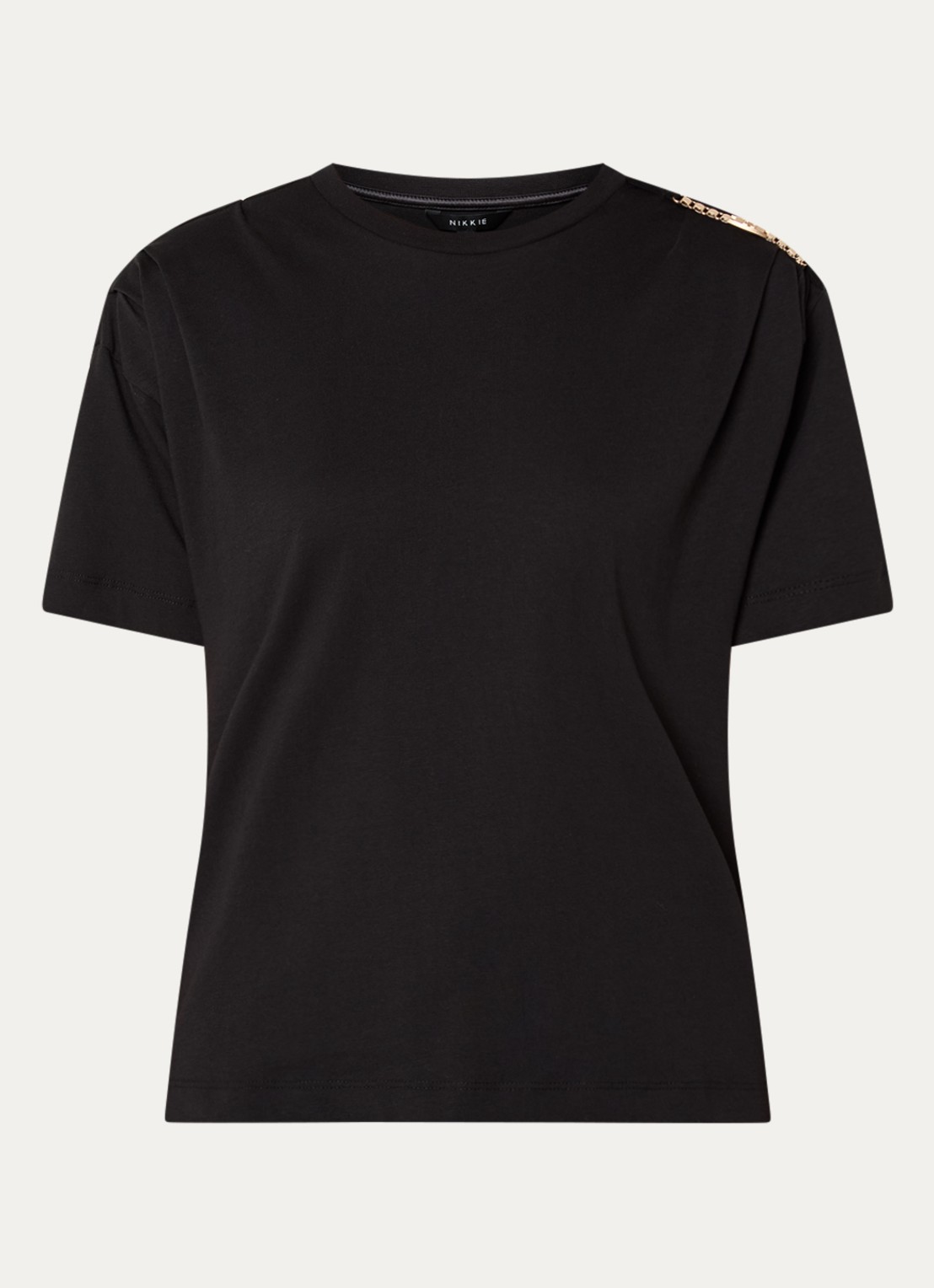 NIKKIE Patos T-shirt met kettingdetail - voorkant 2 zwart
