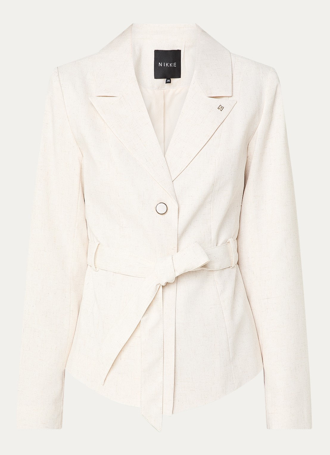 NIKKIE Payette blazer met strikceintuur - voorkant creme