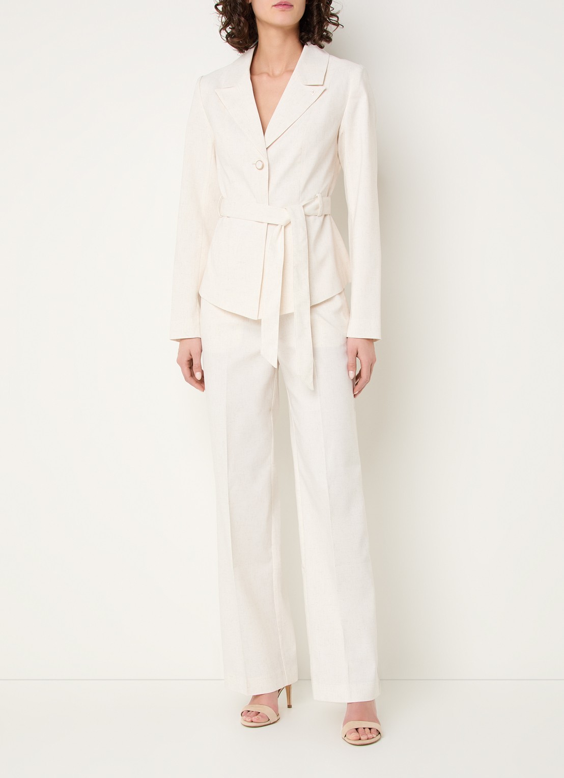 NIKKIE Payette high waist loose fit pantalon in linnenblend - voorkant 4 creme