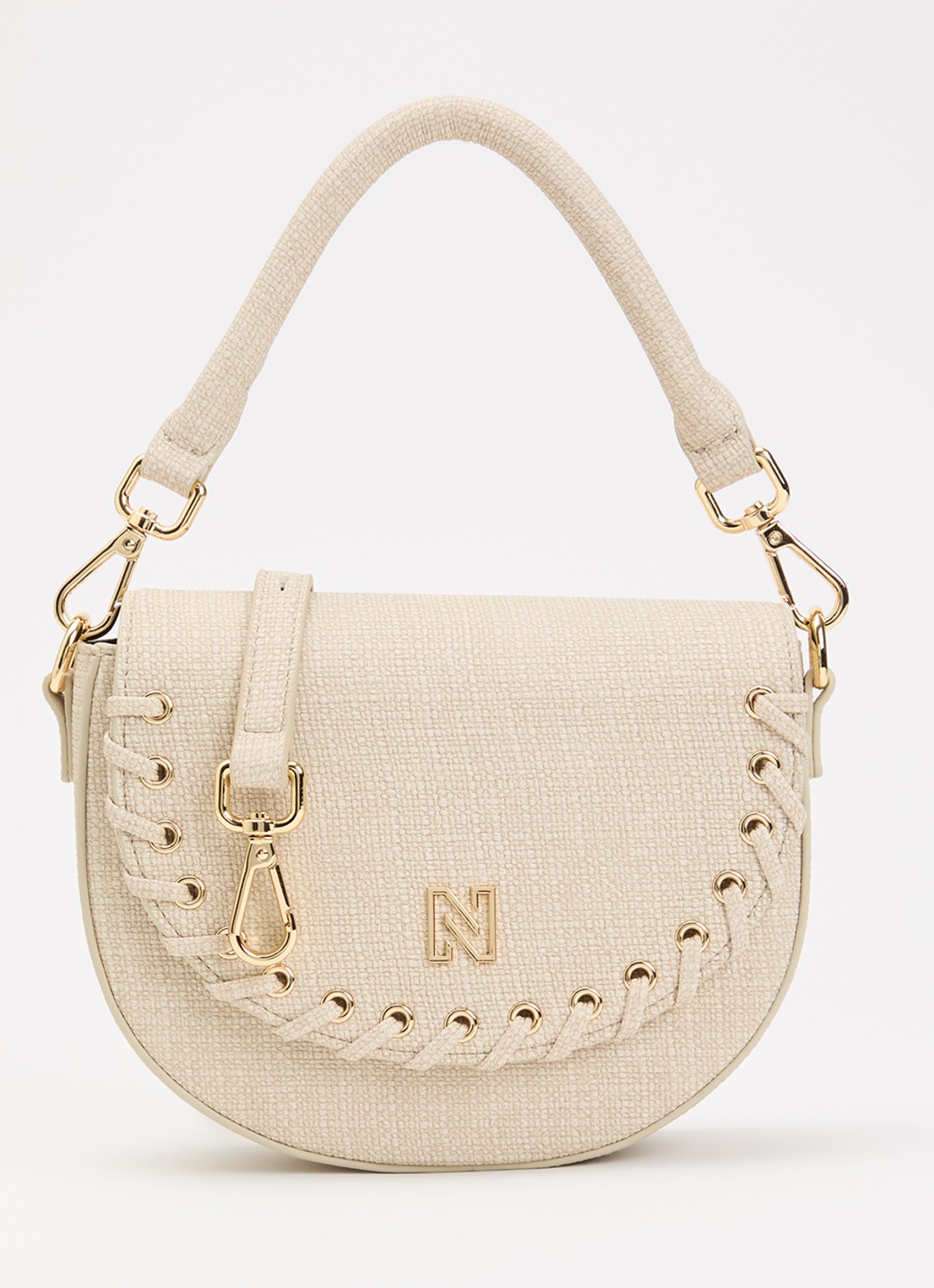 NIKKIE Pelano Lace-Up schoudertas met afneembare schouderriem - voorkant 2 creme