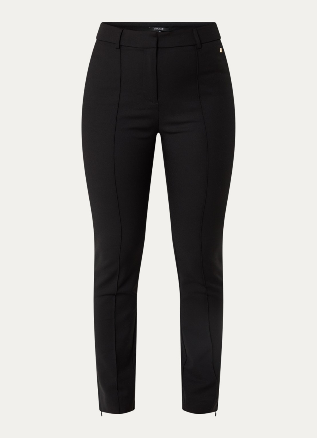 NIKKIE Peoria high waist slim fit pantalon met persplooi - voorkant 3 zwart
