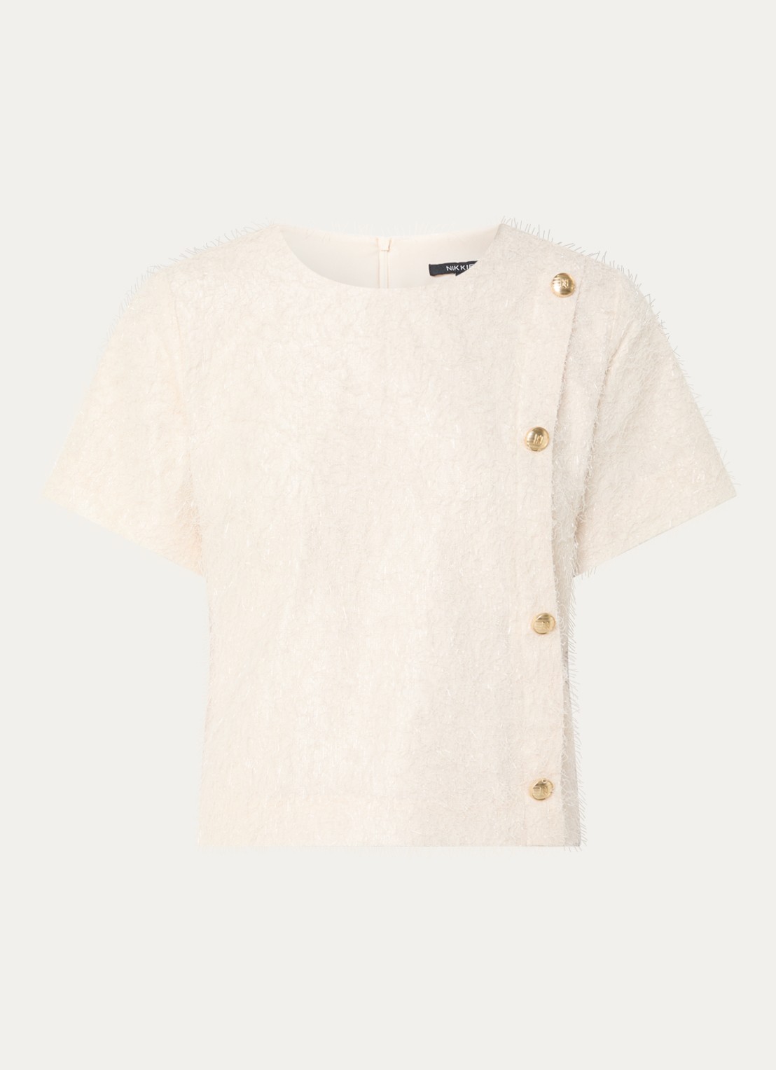 NIKKIE Phana top met strass en sierknopen - voorkant 2 creme