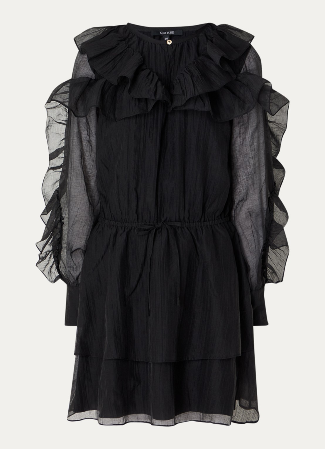 NIKKIE Pharr mini jurk met volant - voorkant 2 zwart