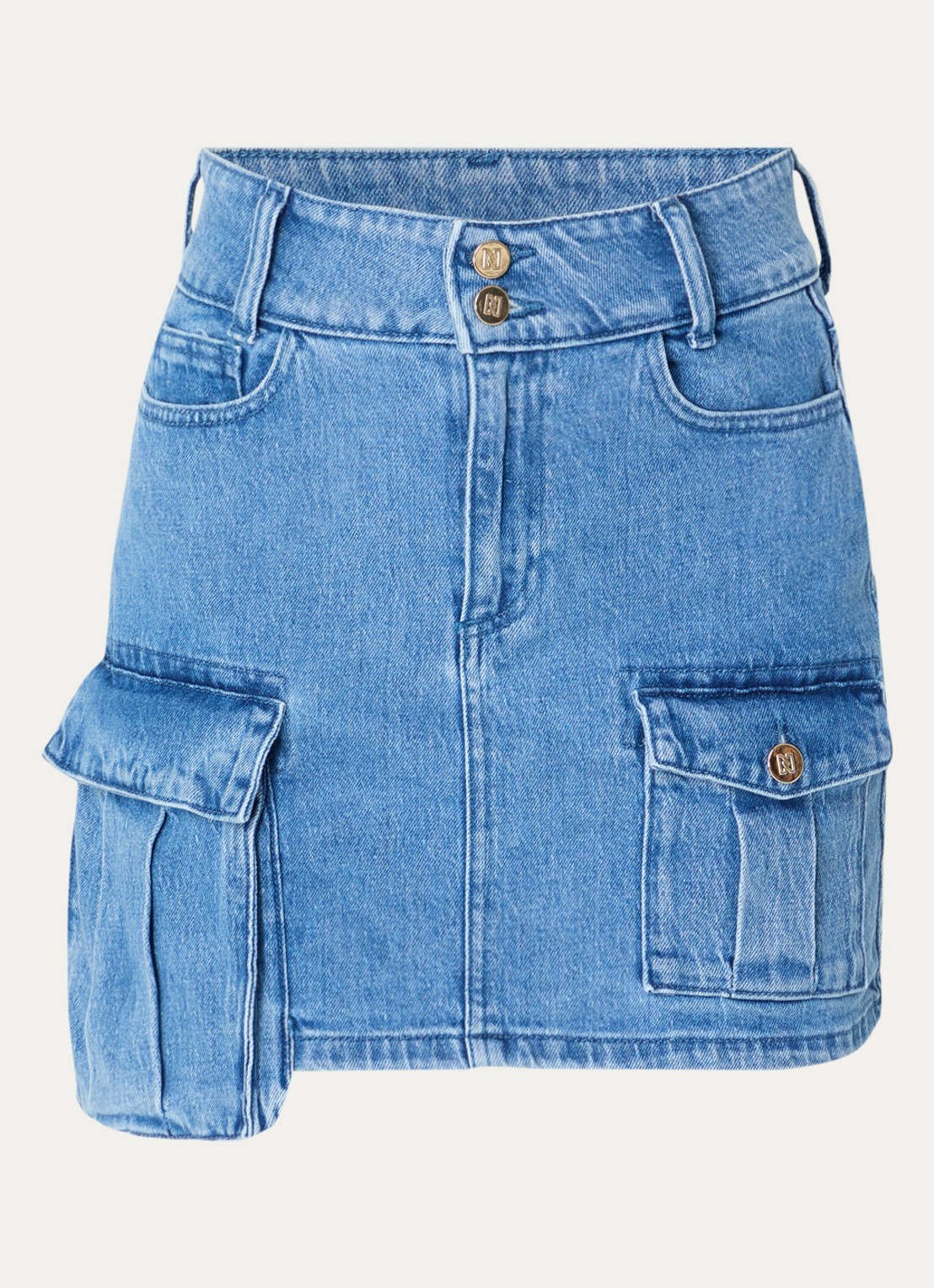 NIKKIE Piciba mini spijkerrok met klepzakken - voorkant 3 indigo