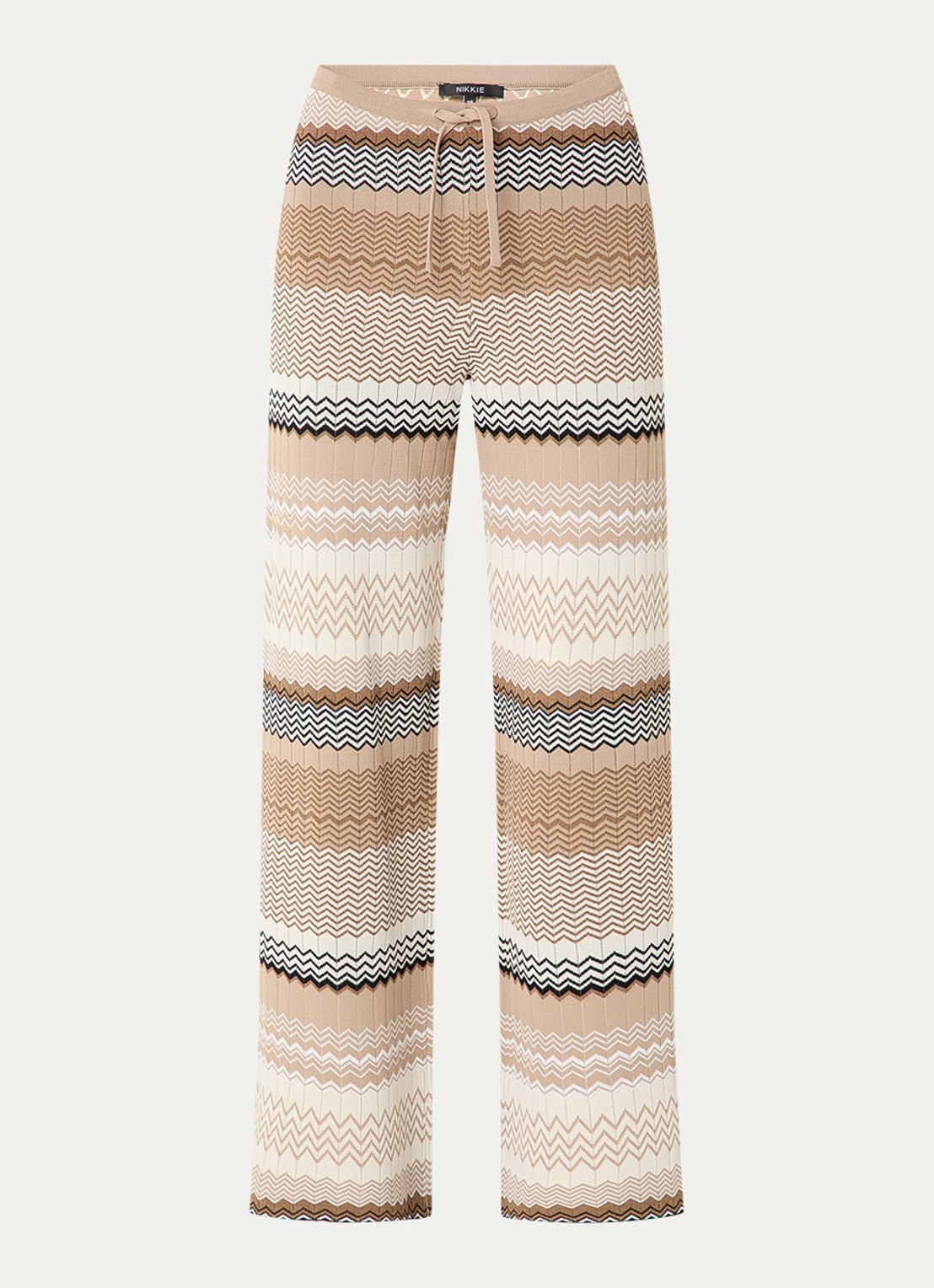NIKKIE Pilazio high waist wide fit palazzo broek met grafische print - voorkant zand