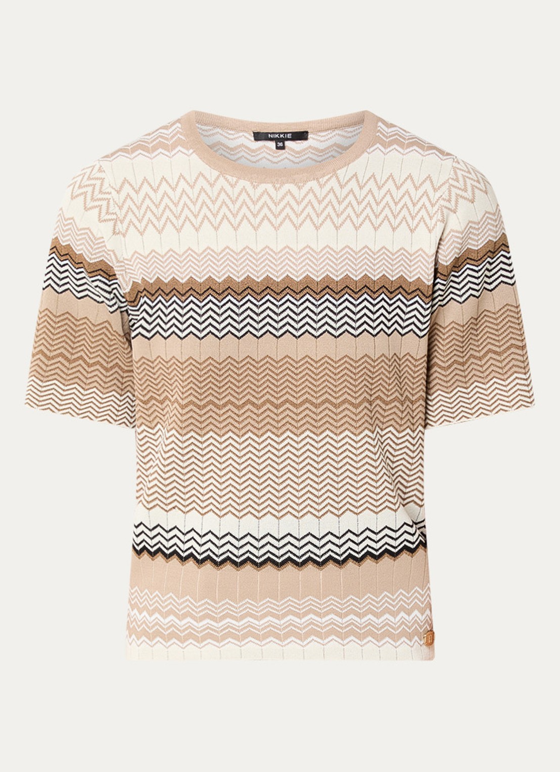 NIKKIE Pilazio top met print - voorkant 3 donkerbeige