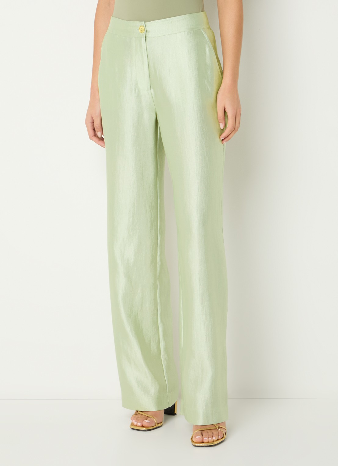 NIKKIE Polarmar high waist straight fit pantalon met steekzakken - detail 3 lichtgroen
