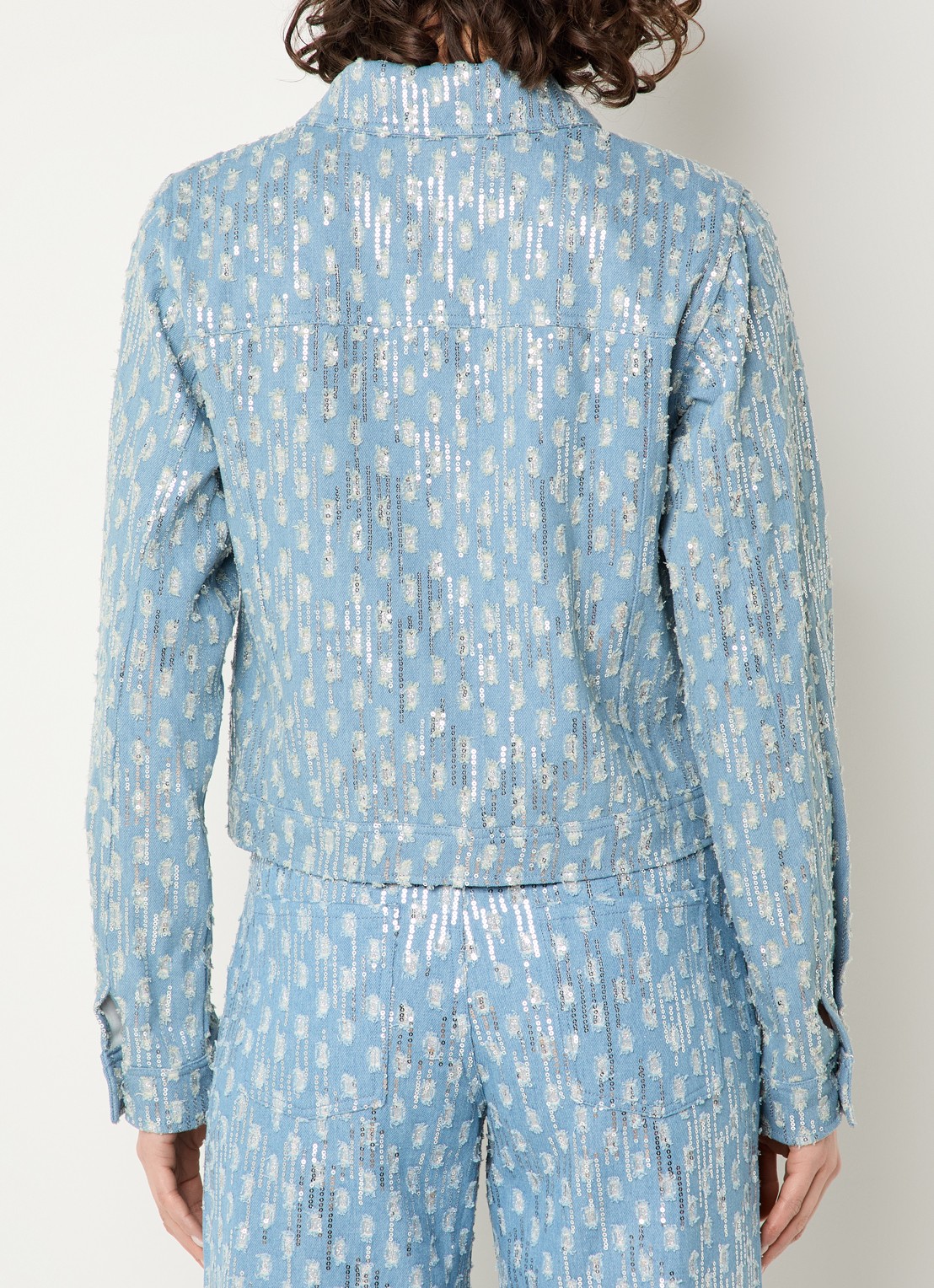 NIKKIE Pools blouse van denim met pailletten - achterkant 4 lichtblauw