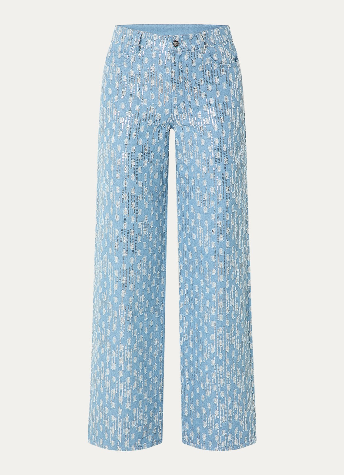 NIKKIE Pools high waist straight leg jeans met pailletten - voorkant 4 lichtblauw