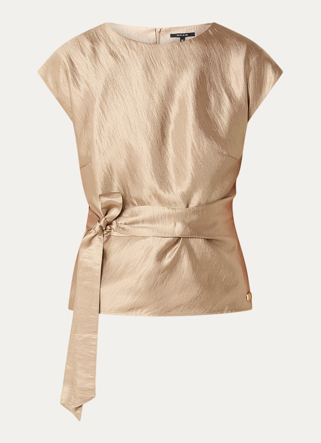 NIKKIE Porlamar top met metallic finish en strikdetail - voorkant 2 goud