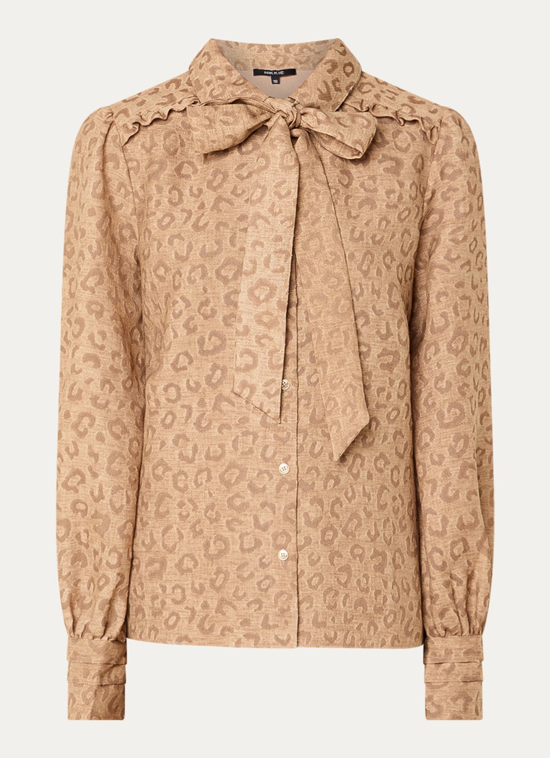 NIKKIE Pragues blouse met panterprint - voorkant 3 lichtbruin