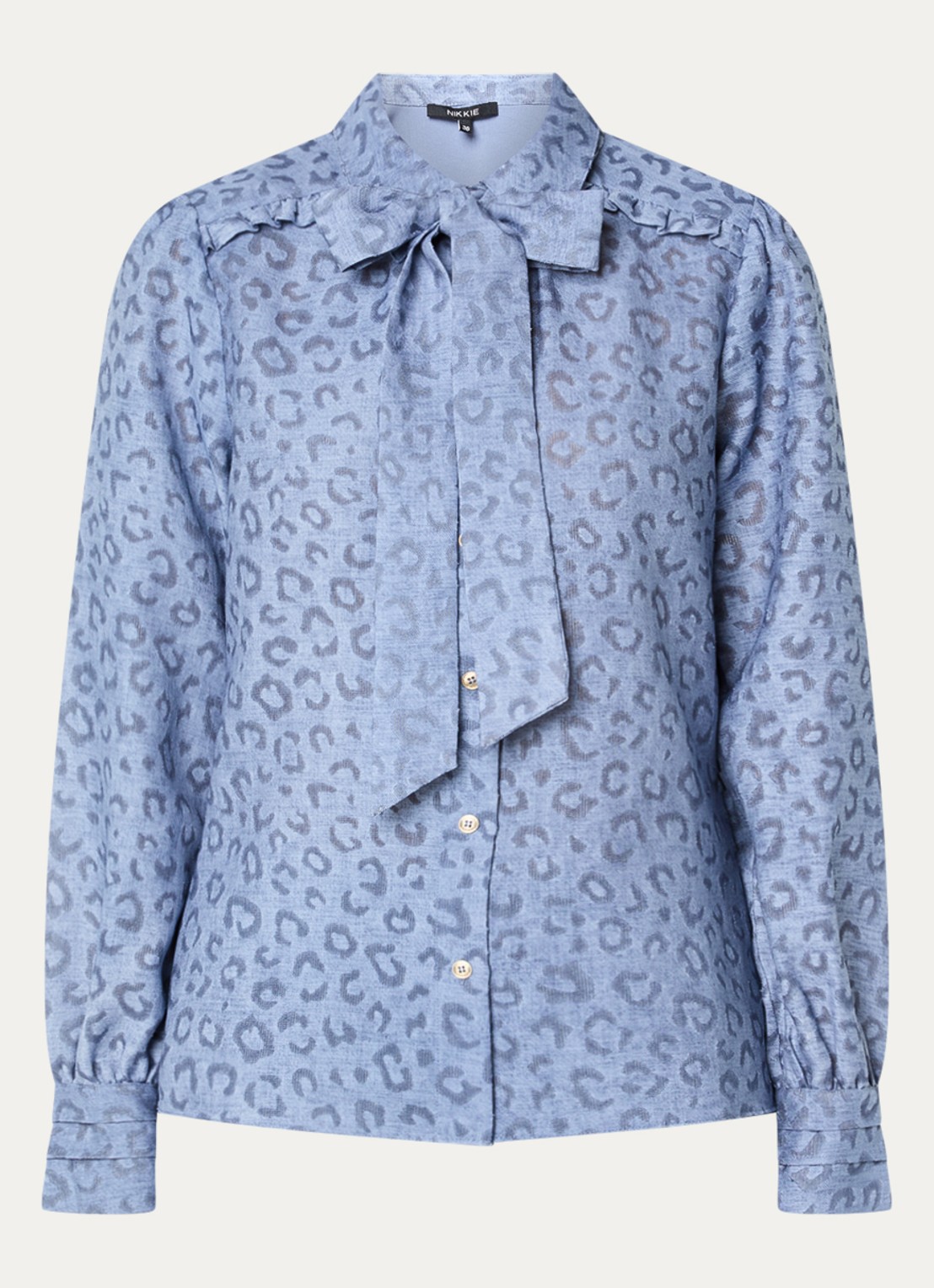 NIKKIE Pragues blouse met panterprint - voorkant 3 staalblauw