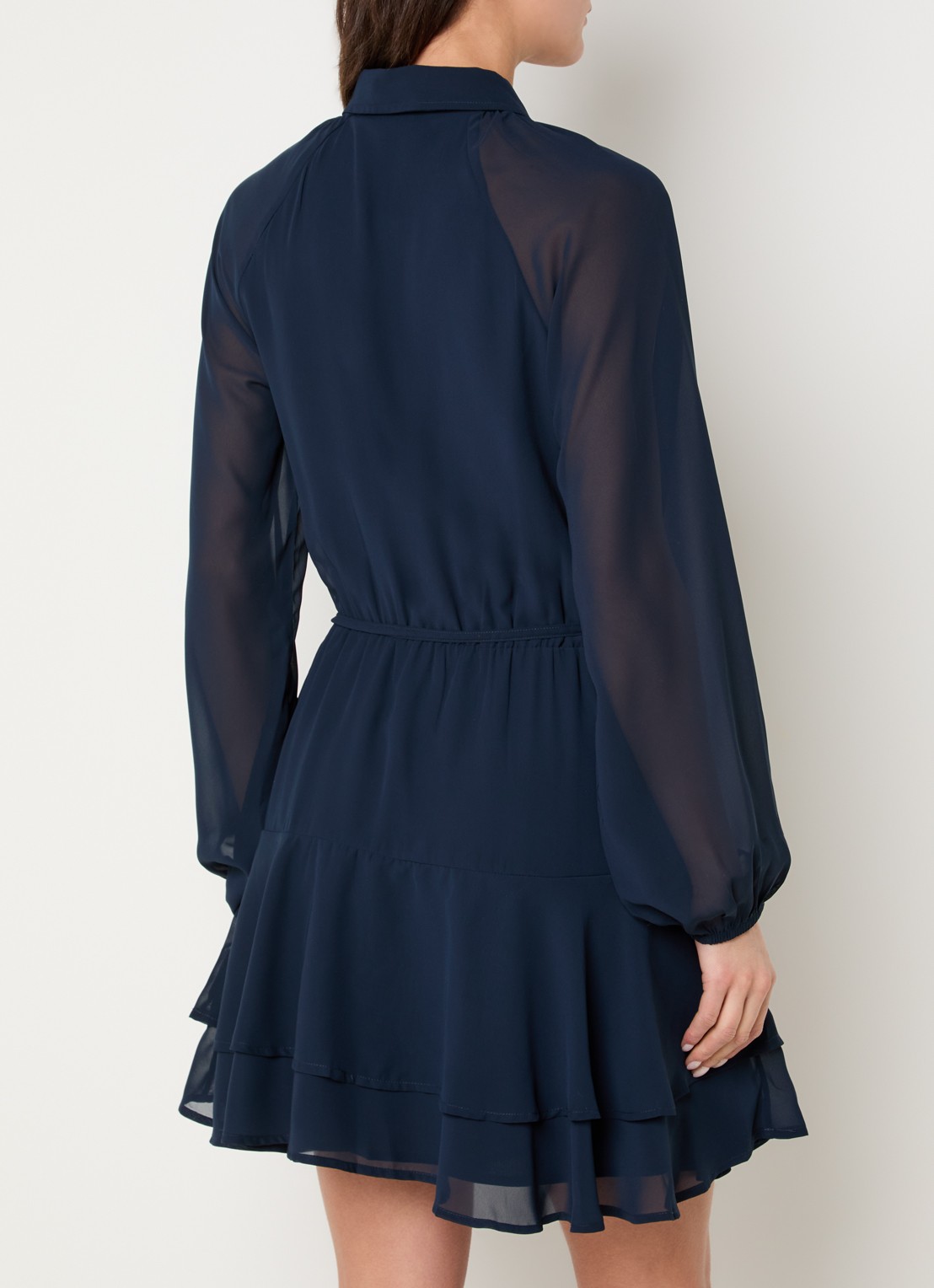 NIKKIE Pragues mini blousejurk met ballonmouwen - achterkant donkerblauw