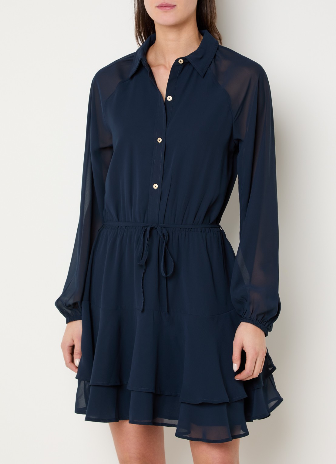 NIKKIE Pragues mini blousejurk met ballonmouwen - detail 4 donkerblauw
