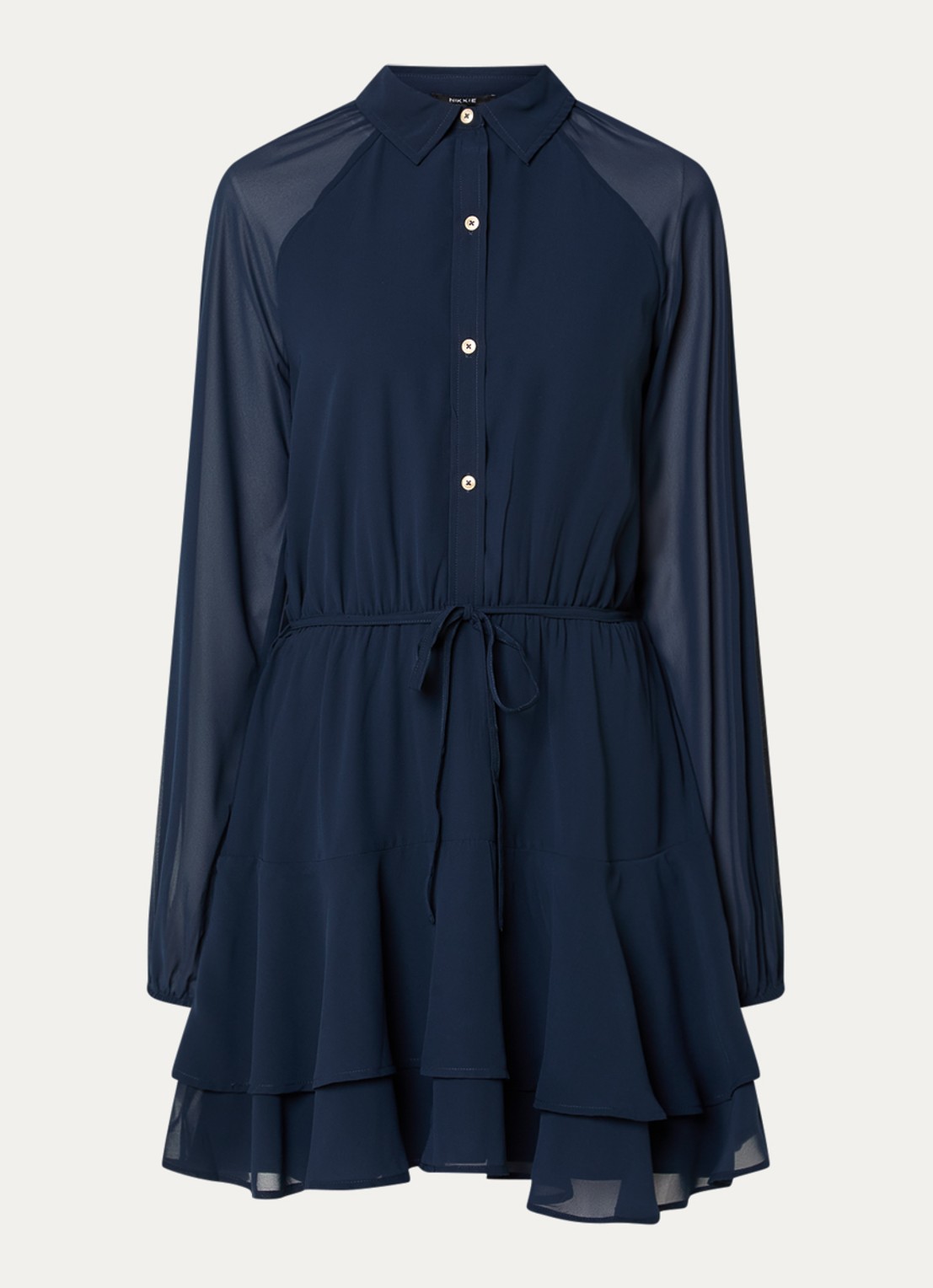 NIKKIE Pragues mini blousejurk met ballonmouwen - voorkant 2 donkerblauw