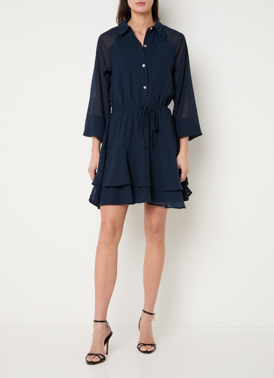 NIKKIE Pragues mini blousejurk met ballonmouwen - voorkant 3 donkerblauw