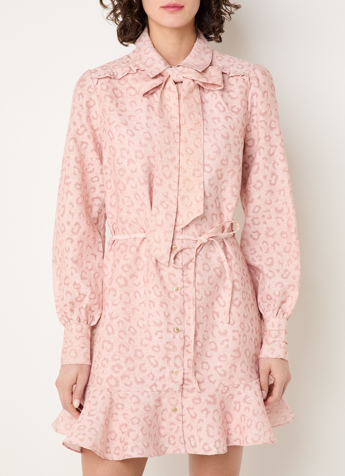 NIKKIE Pragues mini jurk met panterprint - detail oudroze