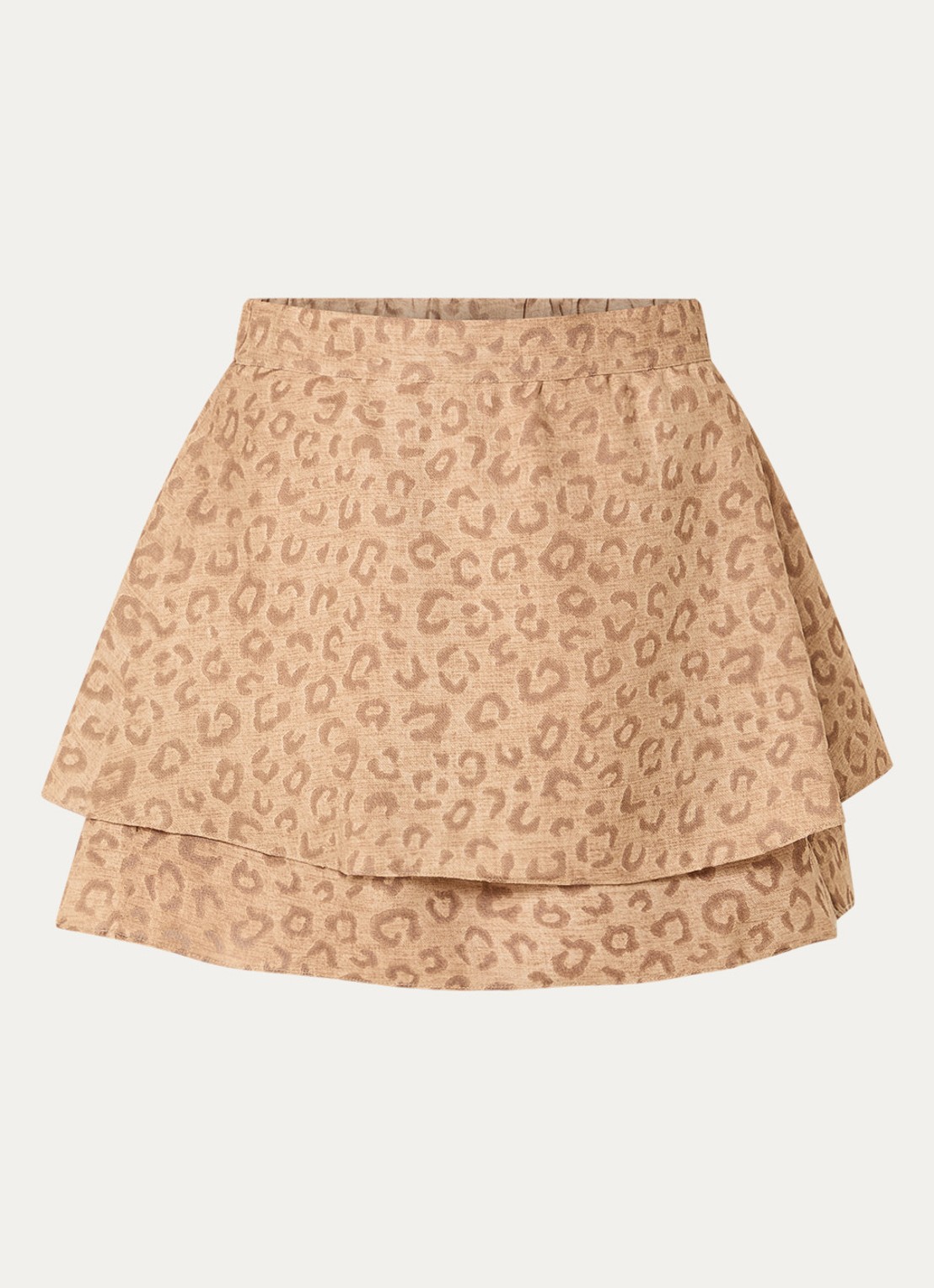 NIKKIE Pragues mini rok met panterprint - voorkant 2 camel