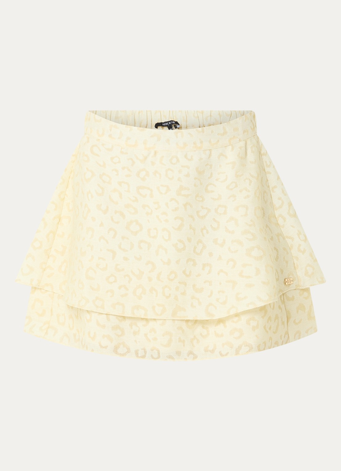 NIKKIE Pragues mini rok met panterprint - voorkant 2 lichtgeel