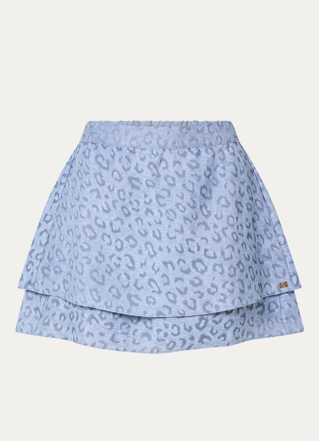 NIKKIE Pragues mini rok met panterprint - voorkant 2 staalblauw