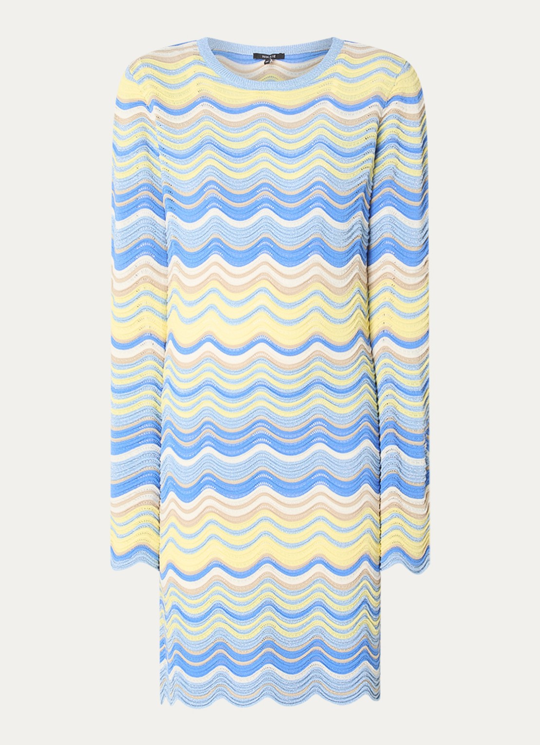 NIKKIE Quero grofgebreide mini jurk met ingebreid patroon - voorkant 2 blauw