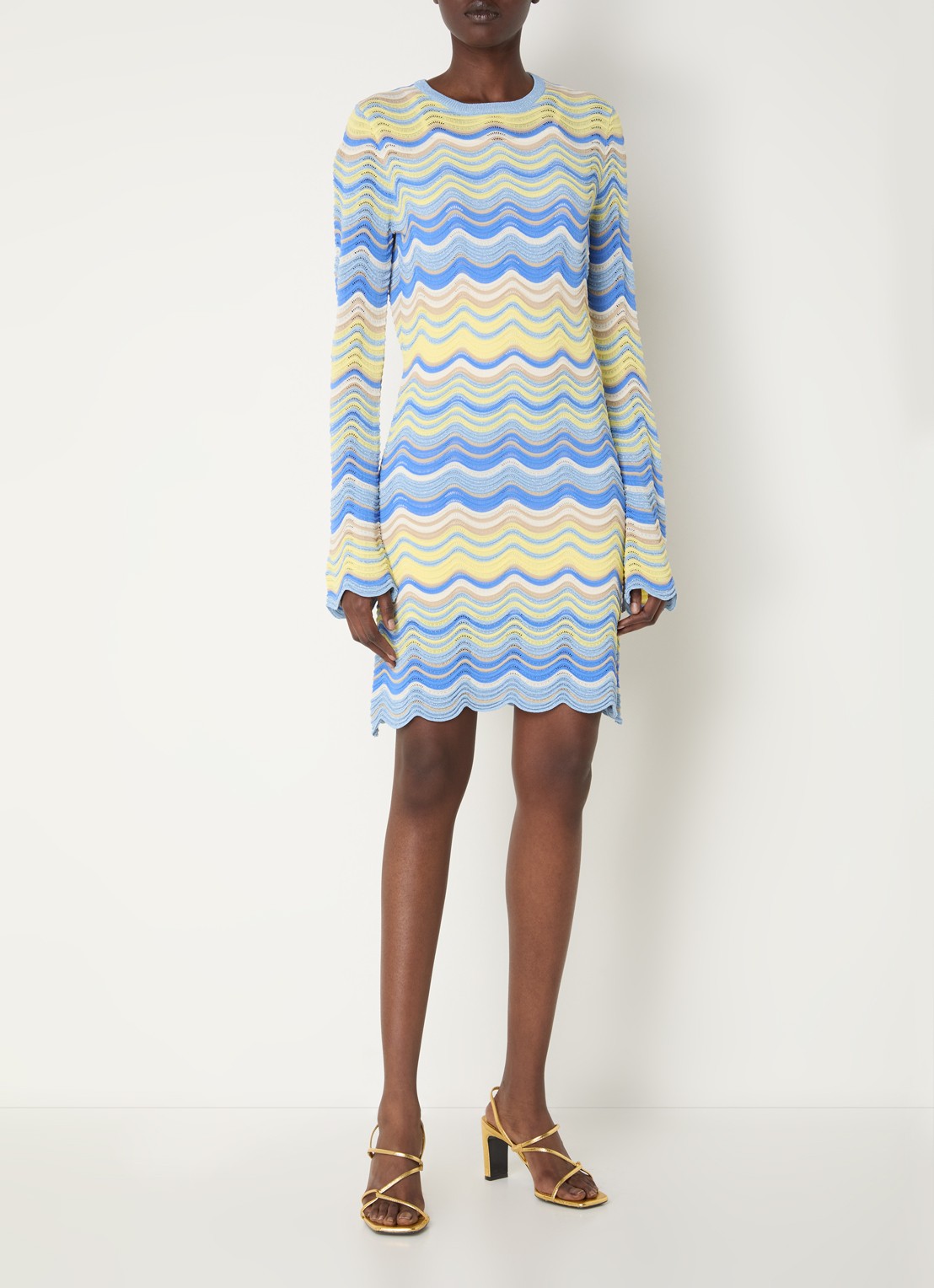 NIKKIE Quero grofgebreide mini jurk met ingebreid patroon - voorkant 3 blauw