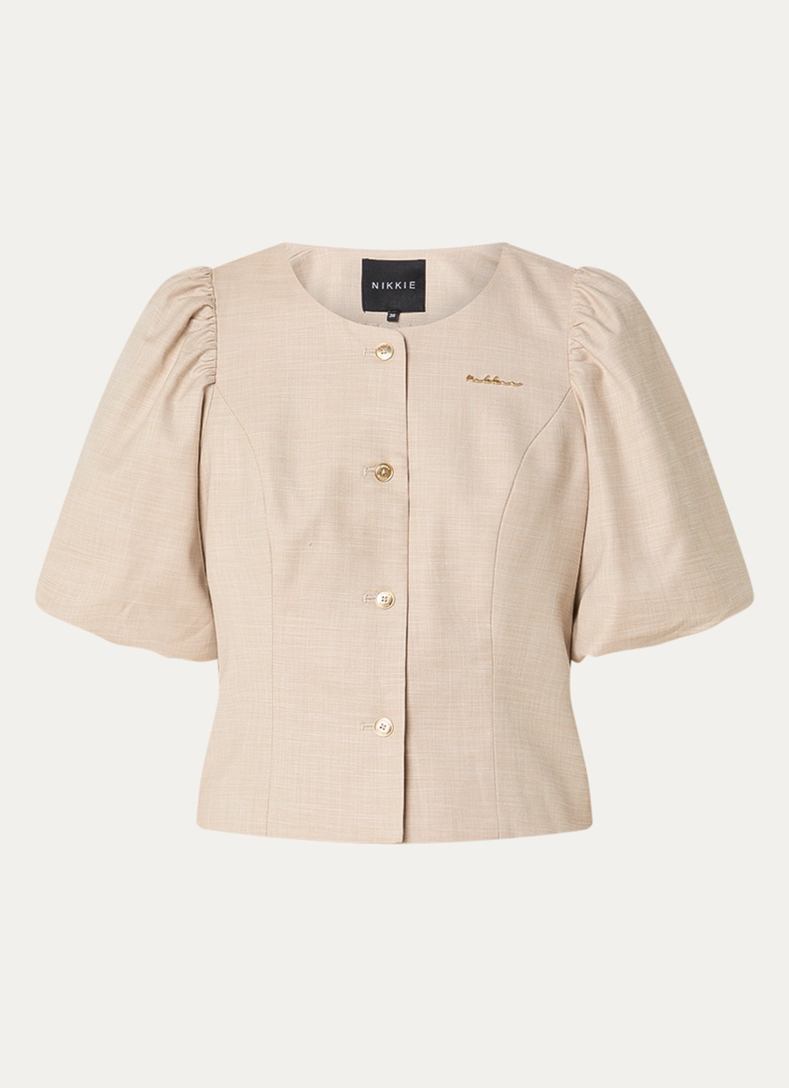 NIKKIE Quito blouse met logo - voorkant 2 beige