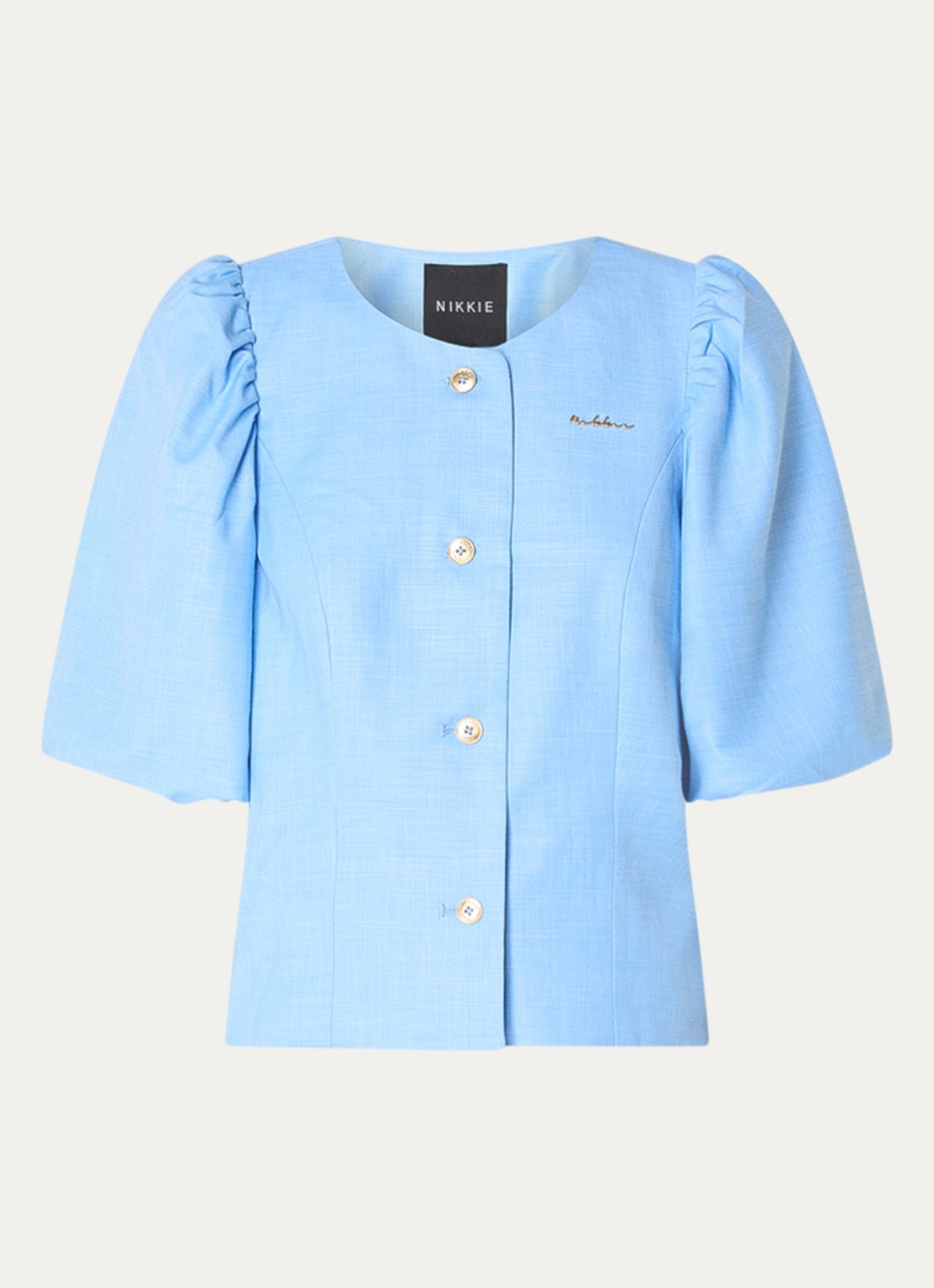 NIKKIE Quito blouse met logo - voorkant 2 blauw