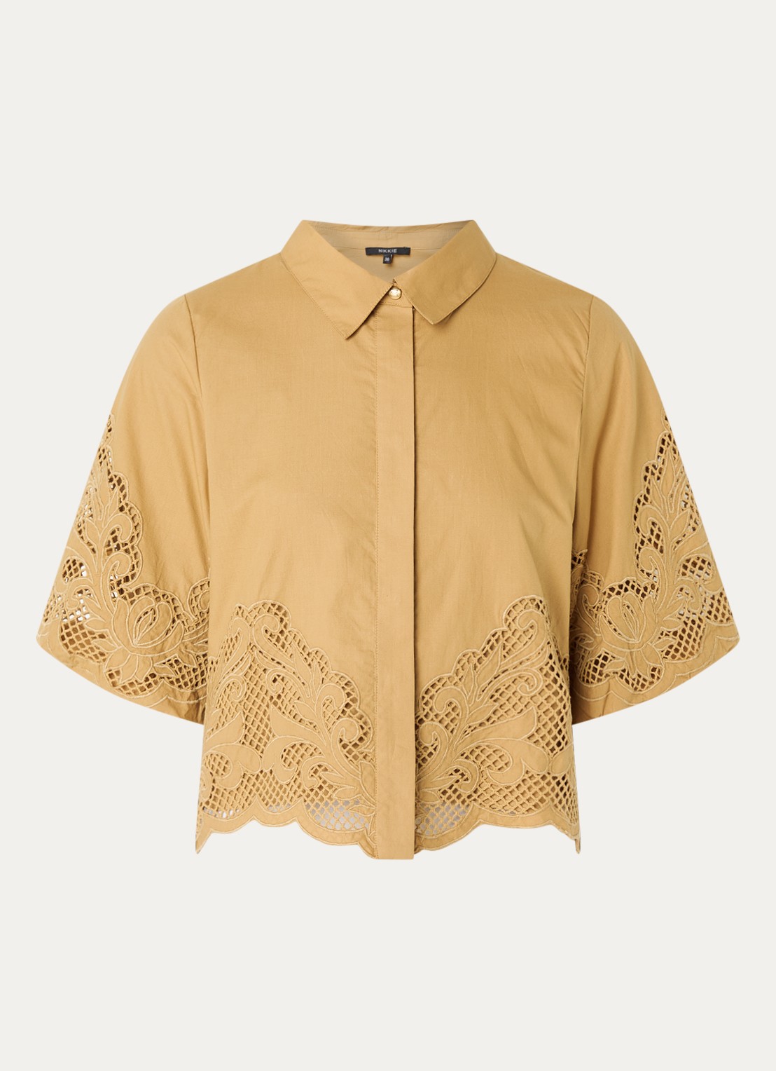 NIKKIE Rabano blouse met broderie - voorkant 2 camel