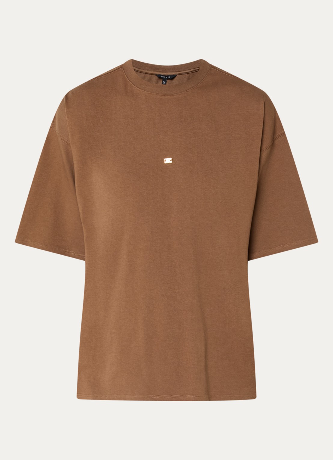 NIKKIE Ramsgate T-shirt met logo - voorkant 2 hazelnootbruin