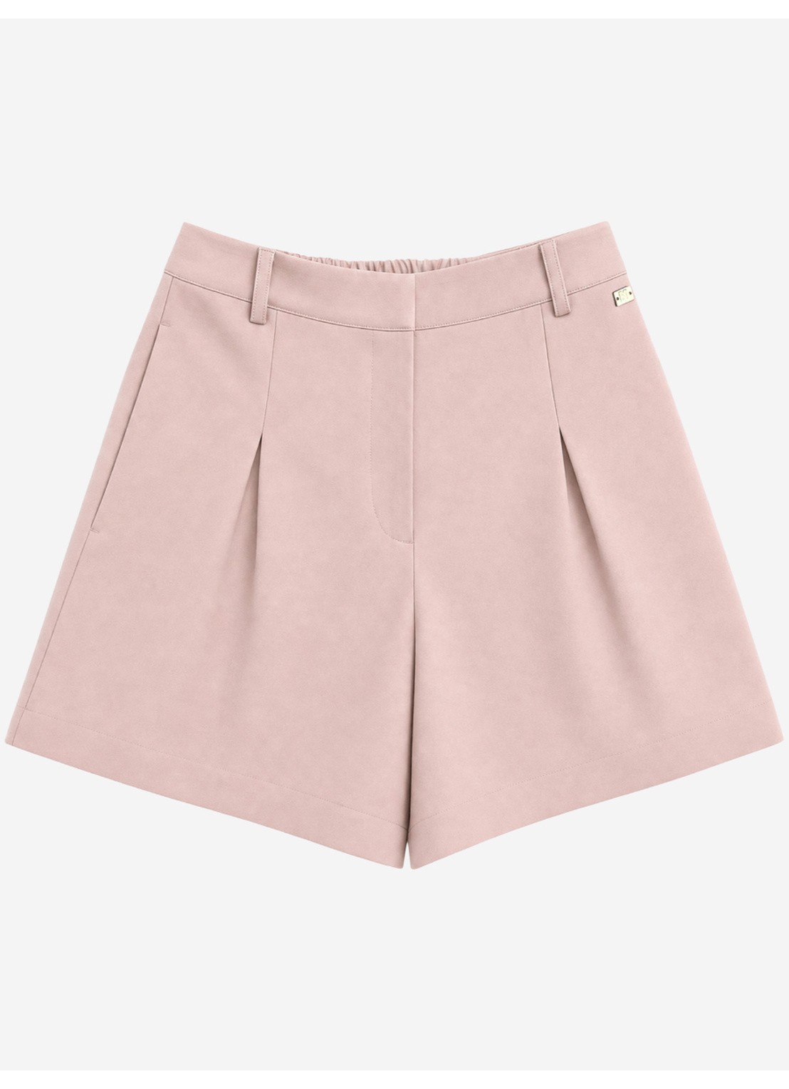 NIKKIE Reims high waist straight fit korte broek met steekzakken - voorkant peach skin