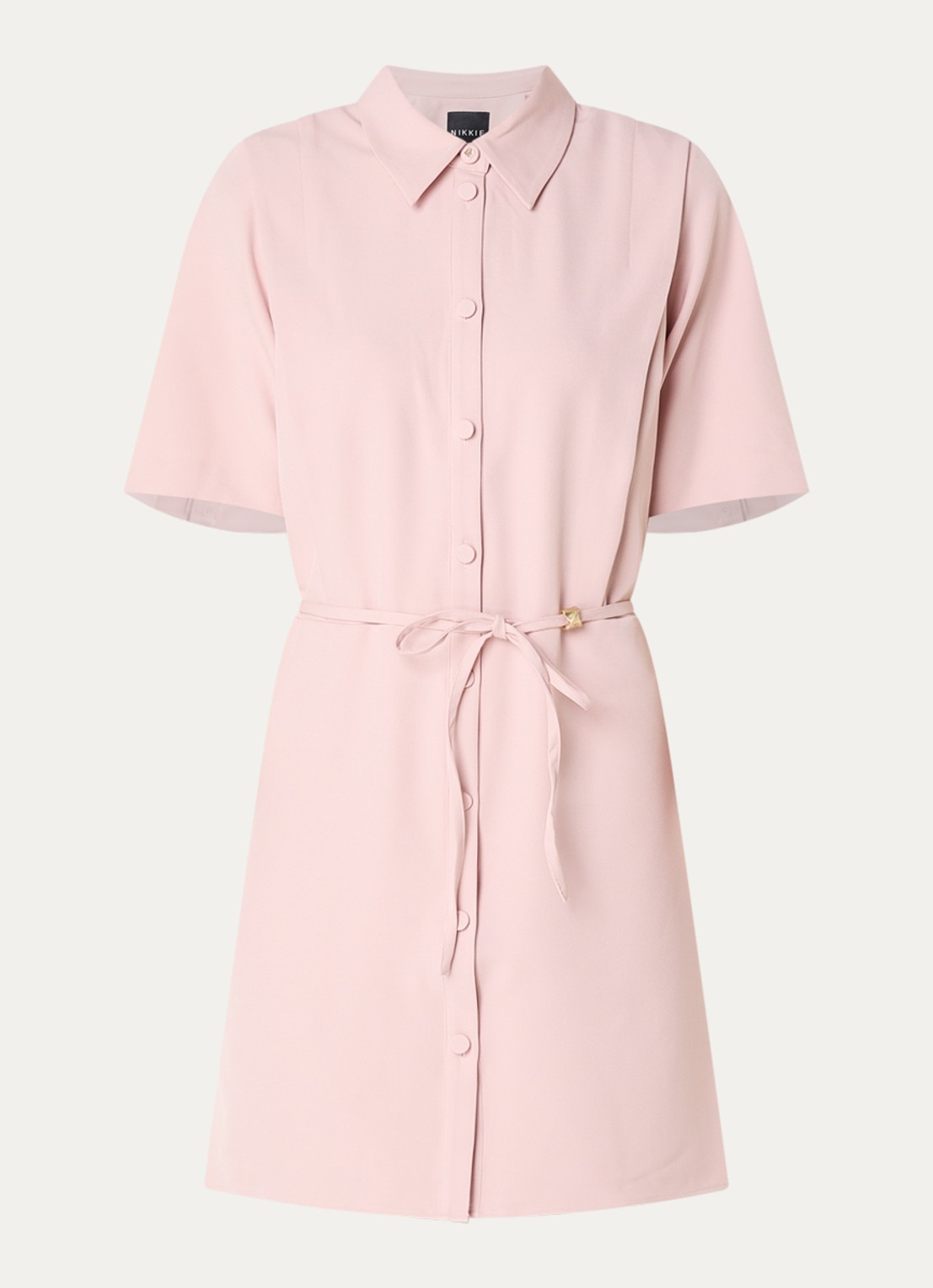 NIKKIE Reims mini jurk met ceintuur - voorkant lichtroze