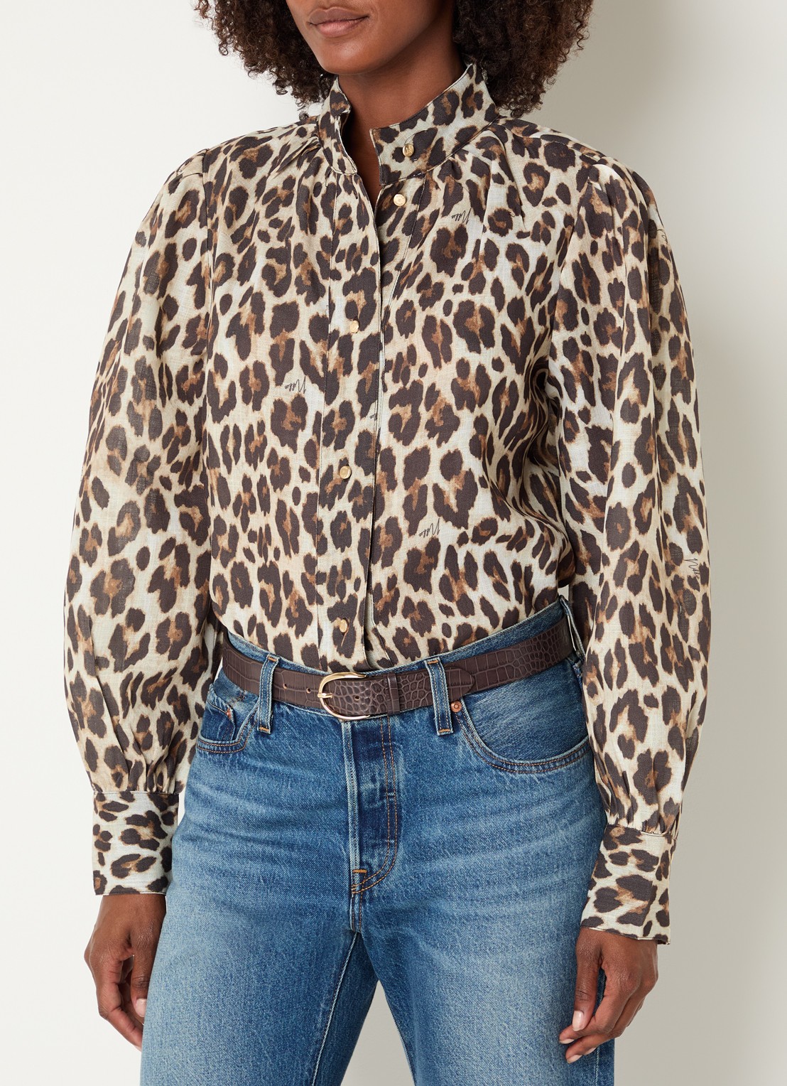 NIKKIE Retiro blouse met dierenprint - detail 2 donkerbruin
