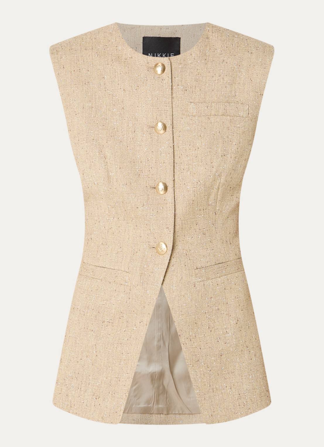 NIKKIE Reza gilet met tweed-look - voorkant 3 beige