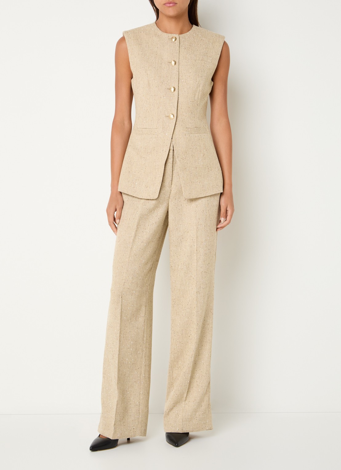 NIKKIE Reza gilet met tweed-look - voorkant 4 beige