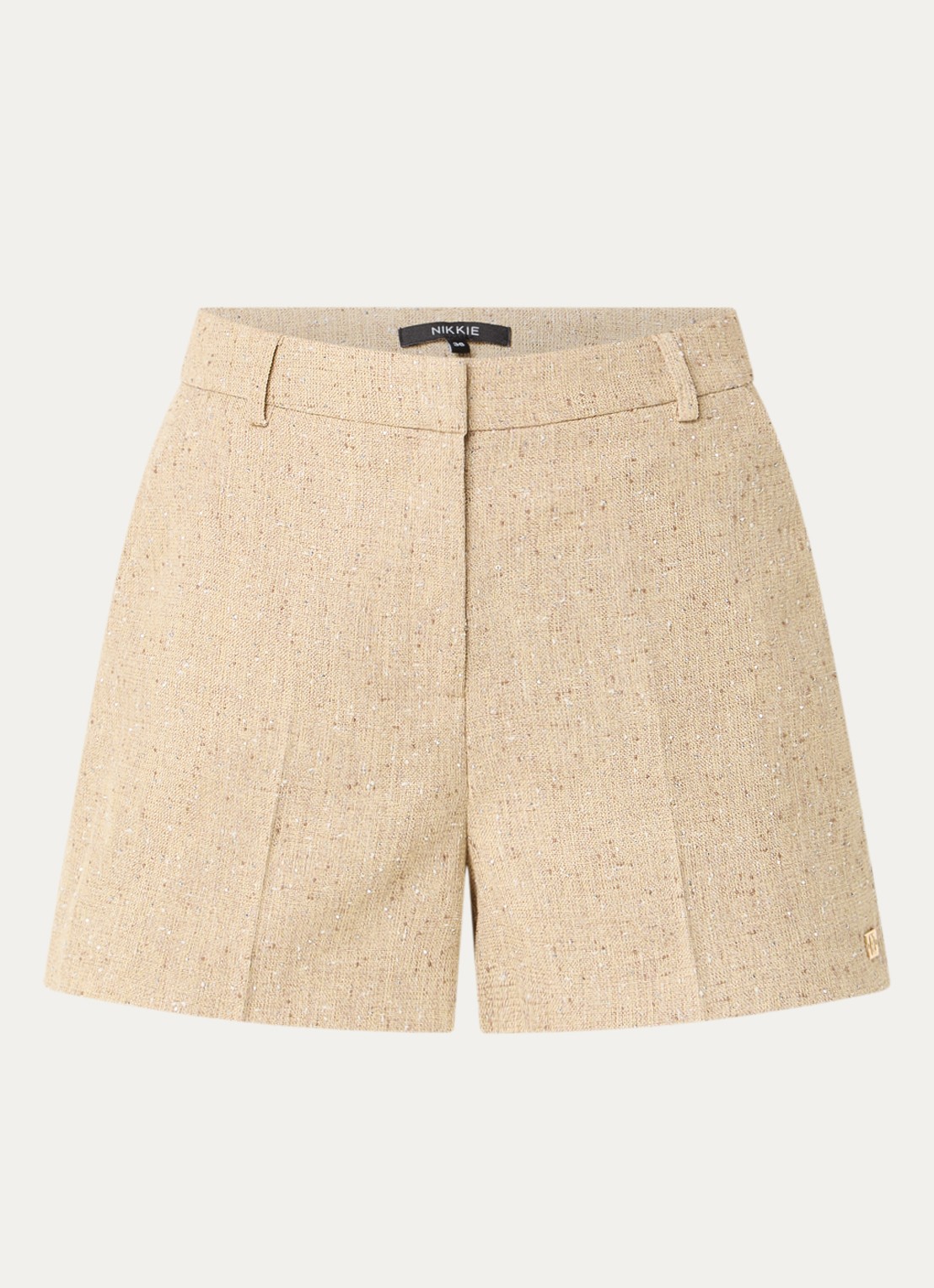 NIKKIE Reza high waist straight fit korte broek met strass - voorkant 3 beige