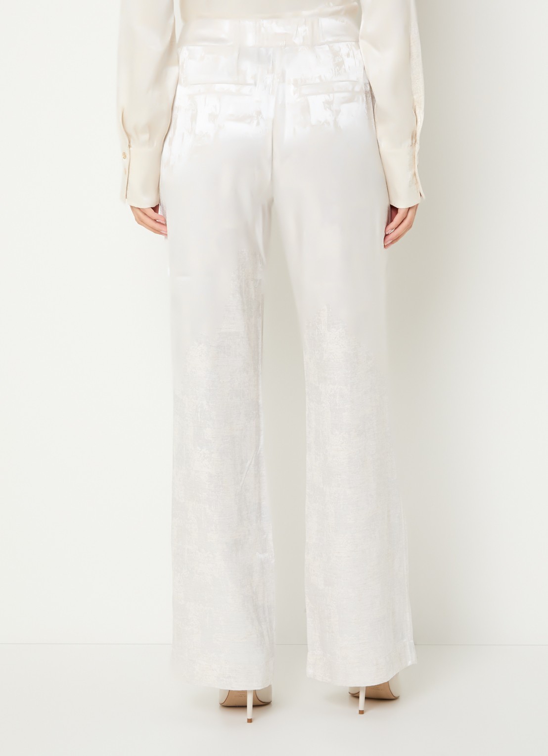 NIKKIE Rialto high waist straight fit pantalon met jacquard dessin - achterkant gebroken wit
