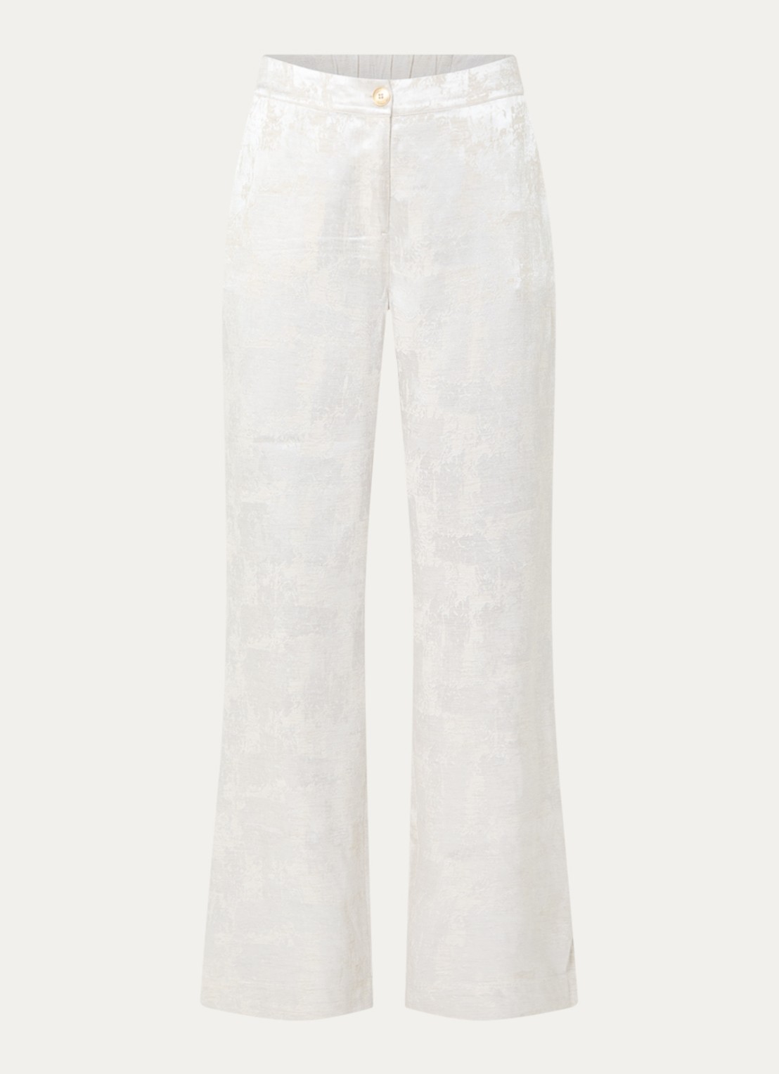 NIKKIE Rialto high waist straight fit pantalon met jacquard dessin - voorkant 3 gebroken wit