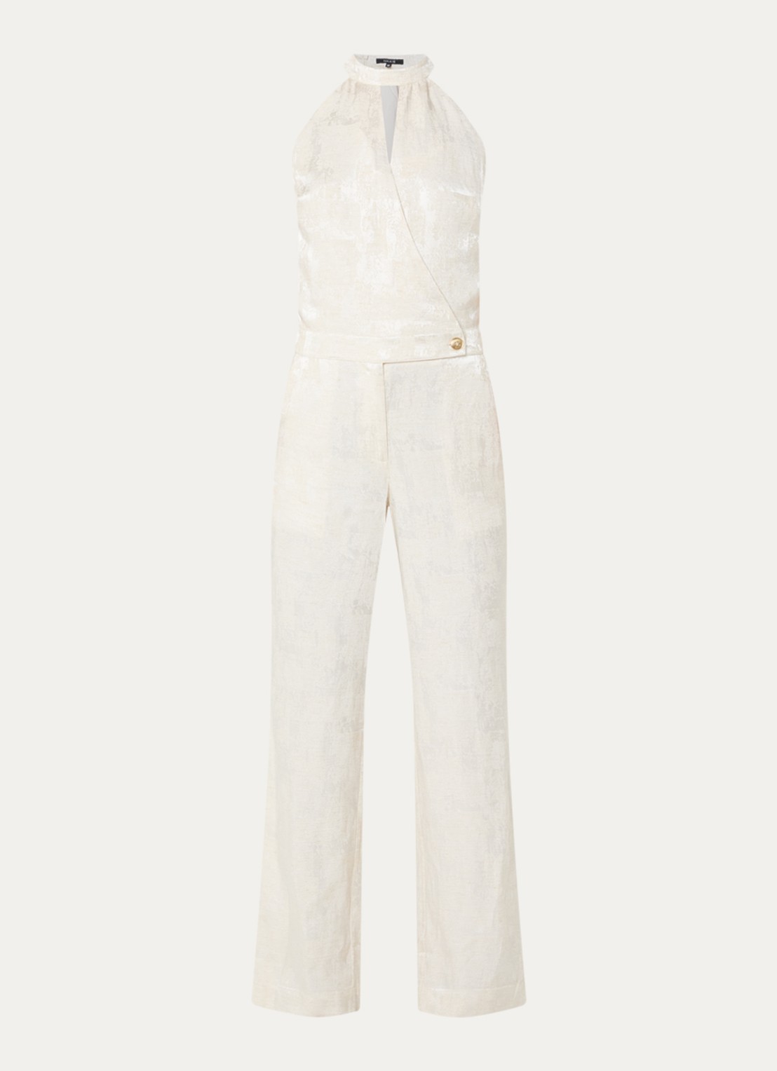 NIKKIE Rialto straight fit jumpsuit met jacquard dessin - voorkant creme