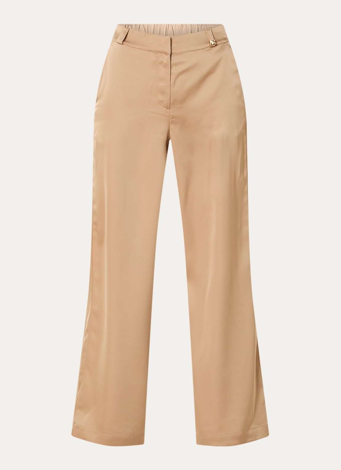 NIKKIE Ribe high waist wide fit pantalon van satijn met steekzakken - voorkant 3 camel