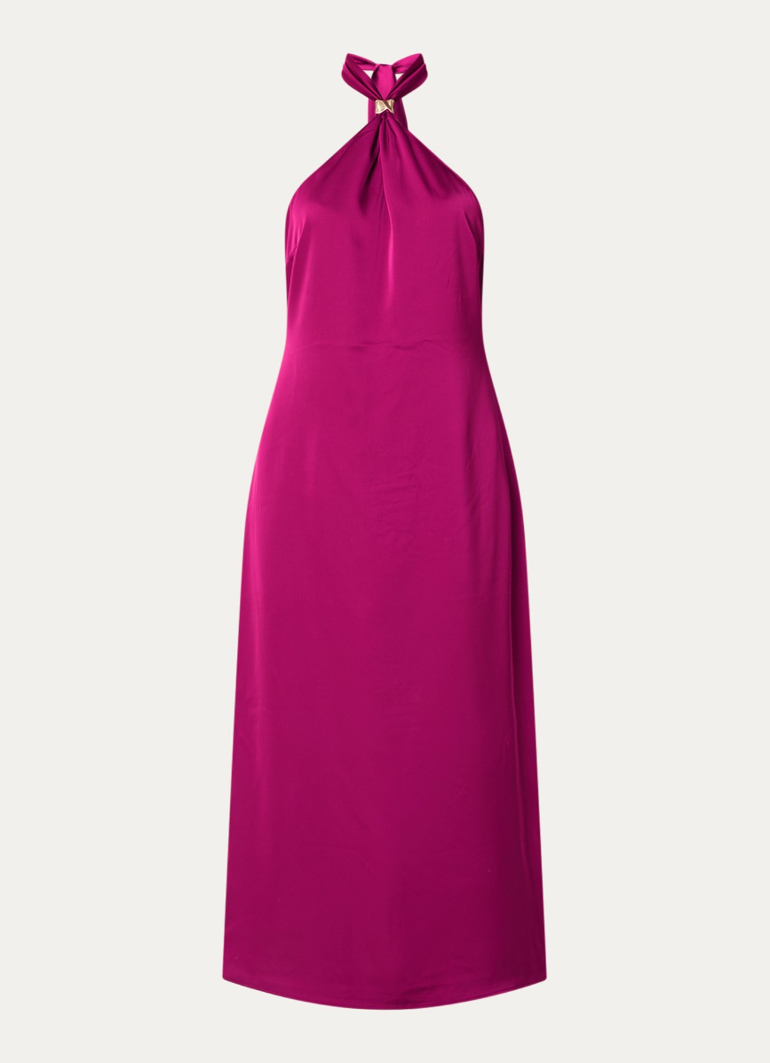 NIKKIE Ribe midi halter jurk van satijn  - voorkant 3 paars