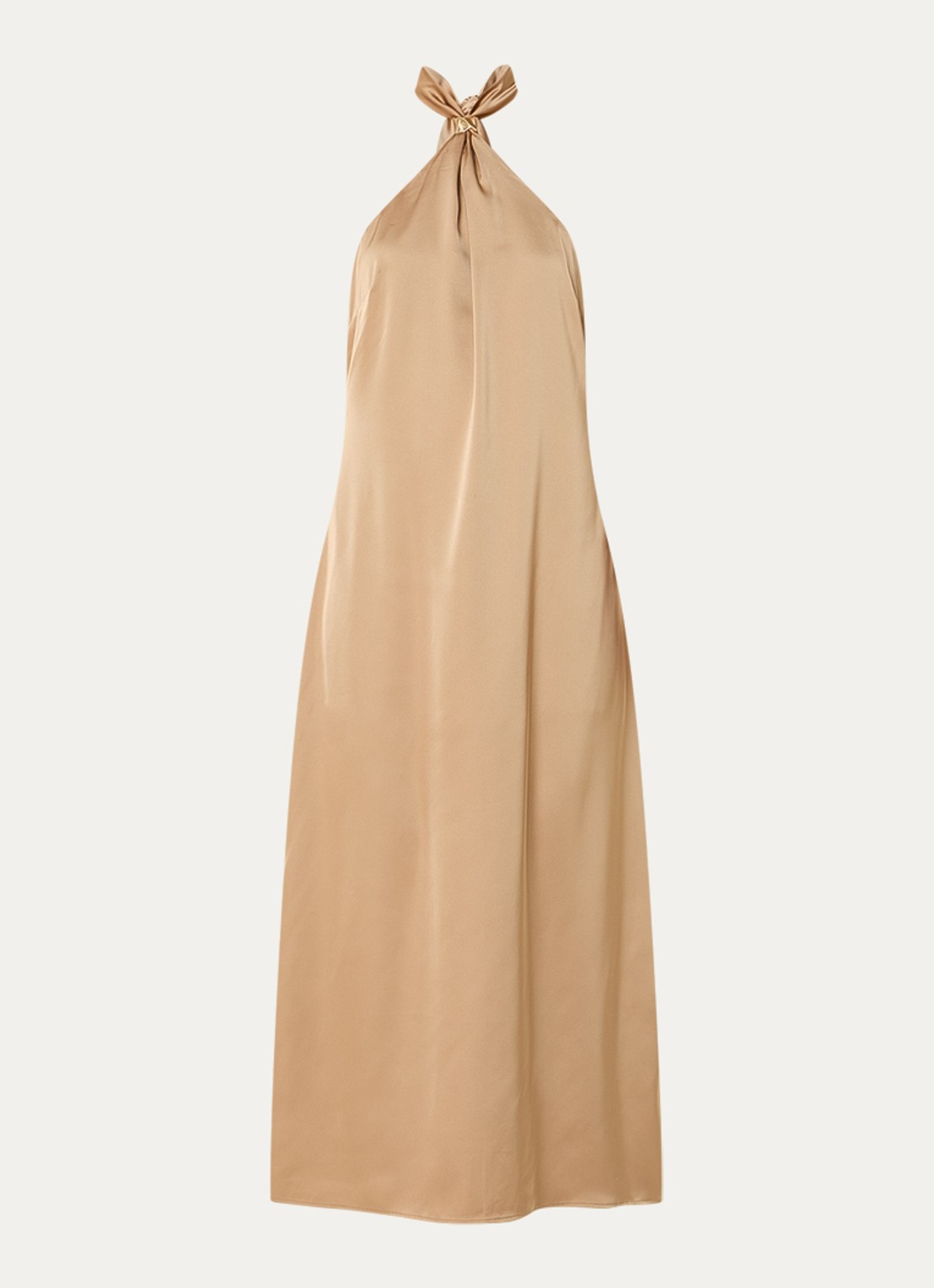 NIKKIE Ribe midi halter jurk van satijn  - voorkant 3 zand
