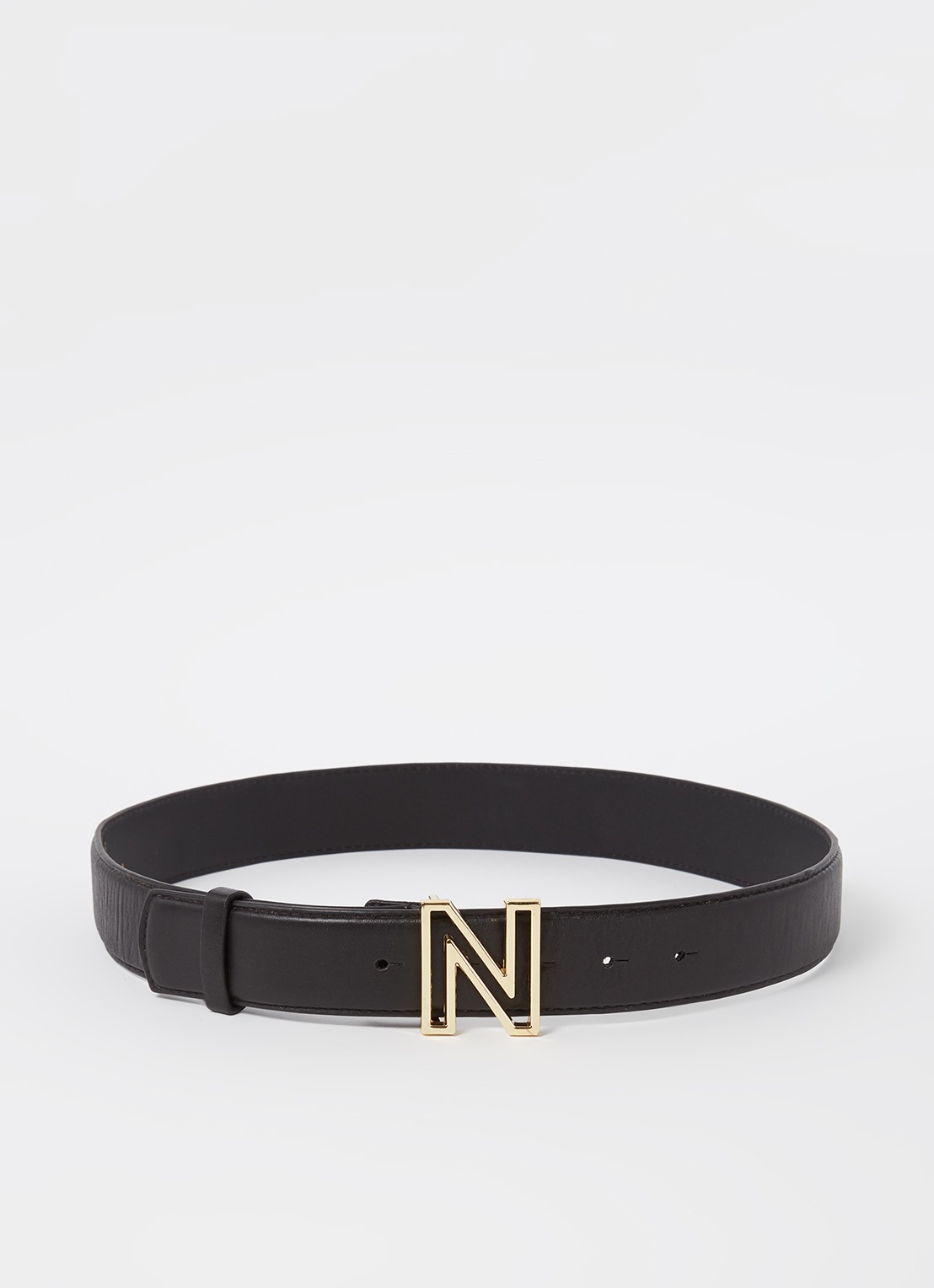 NIKKIE Riem van lamsleer met logo - voorkant zwart